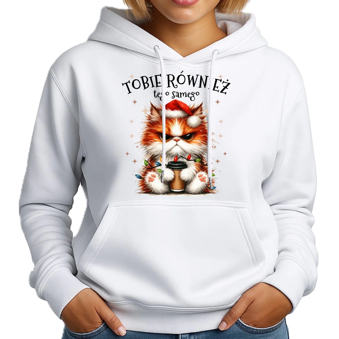Bluza damska z kapturem świąteczna - Grumpy Cat Tobie również tego samego BN32 - StoryCups.pl