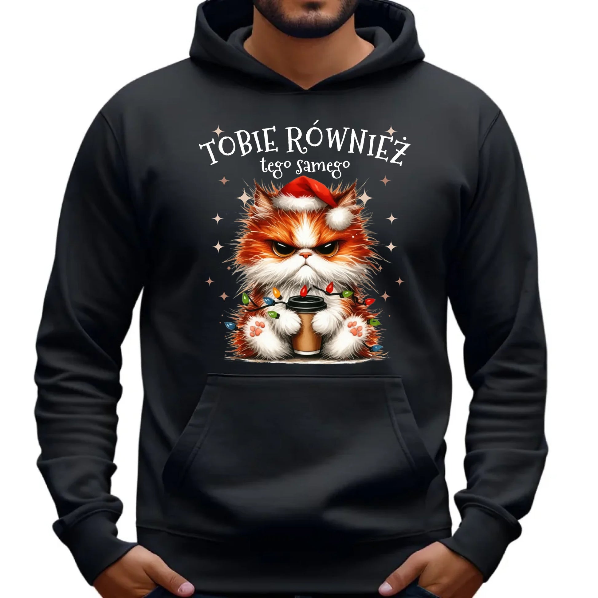 Bluza męska z kapturem świąteczna - Grumpy Cat Tobie również tego samego BN32 - StoryCups.pl