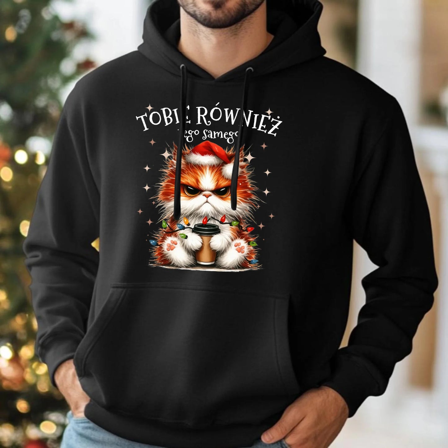 Bluza męska z kapturem świąteczna - Grumpy Cat Tobie również tego samego BN32 - StoryCups.pl