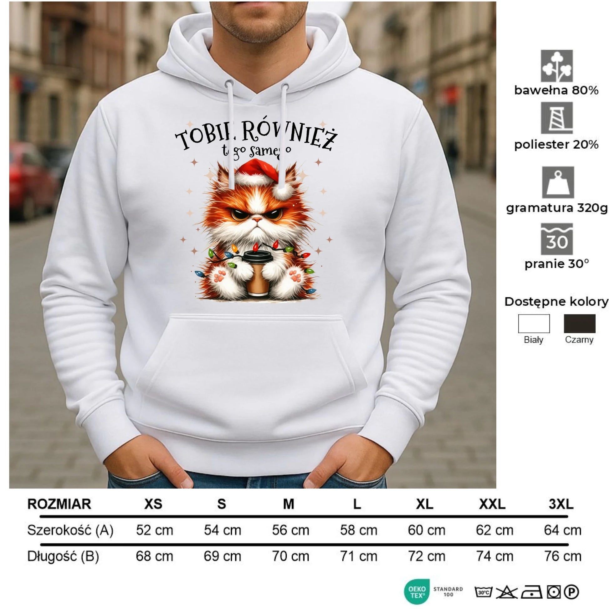 Bluza męska z kapturem świąteczna - Grumpy Cat Tobie również tego samego BN32 - StoryCups.pl