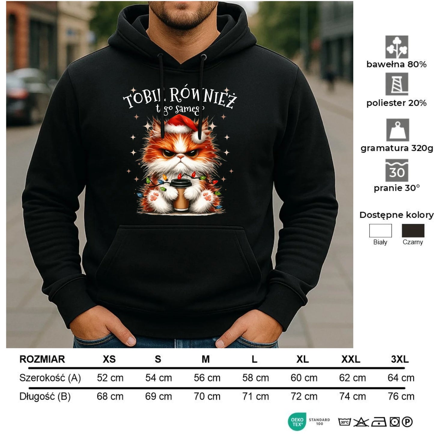 Bluza męska z kapturem świąteczna - Grumpy Cat Tobie również tego samego BN32 - StoryCups.pl