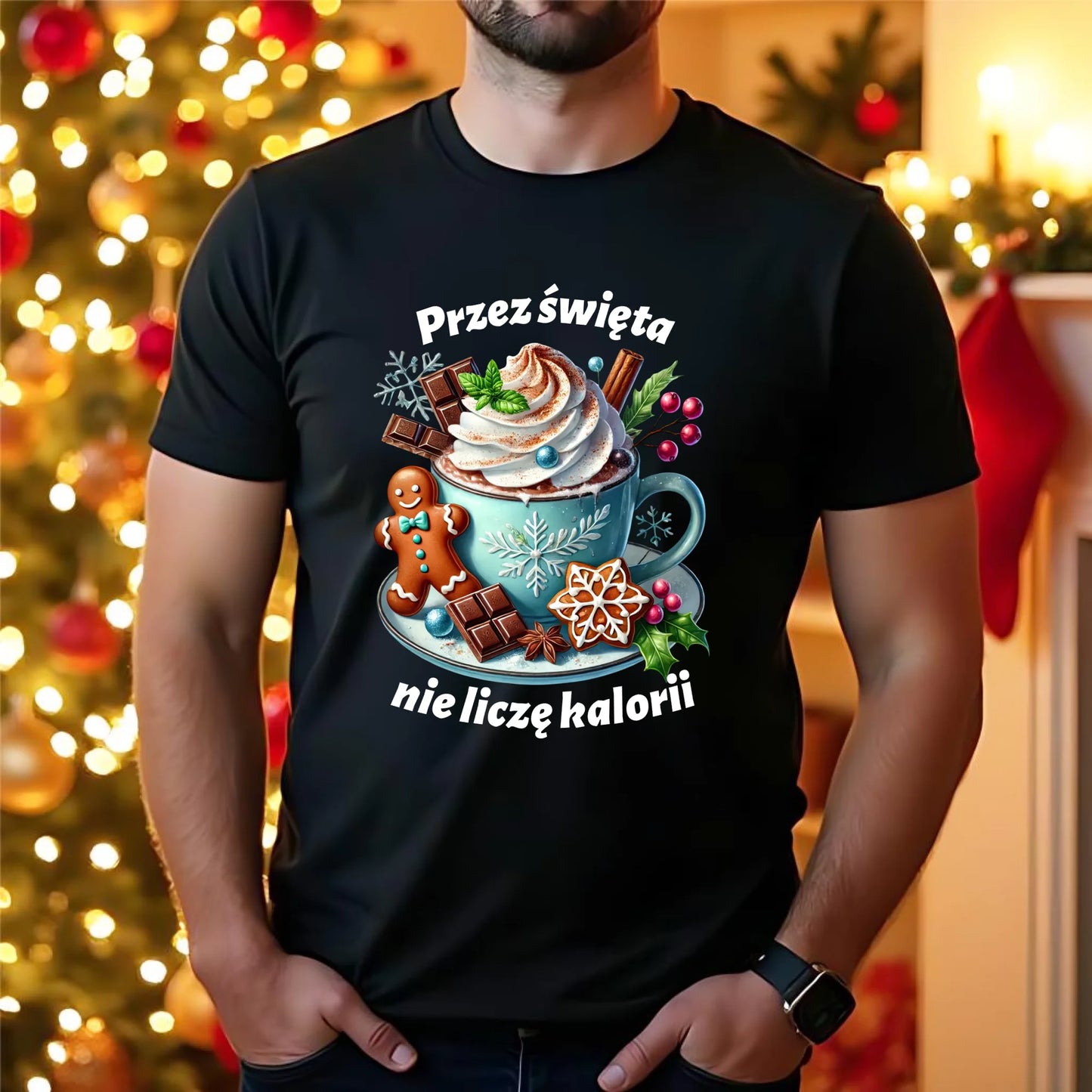 Koszulka męska świąteczna - Przez święta nie liczę kalorii BN31 - StoryCups.pl