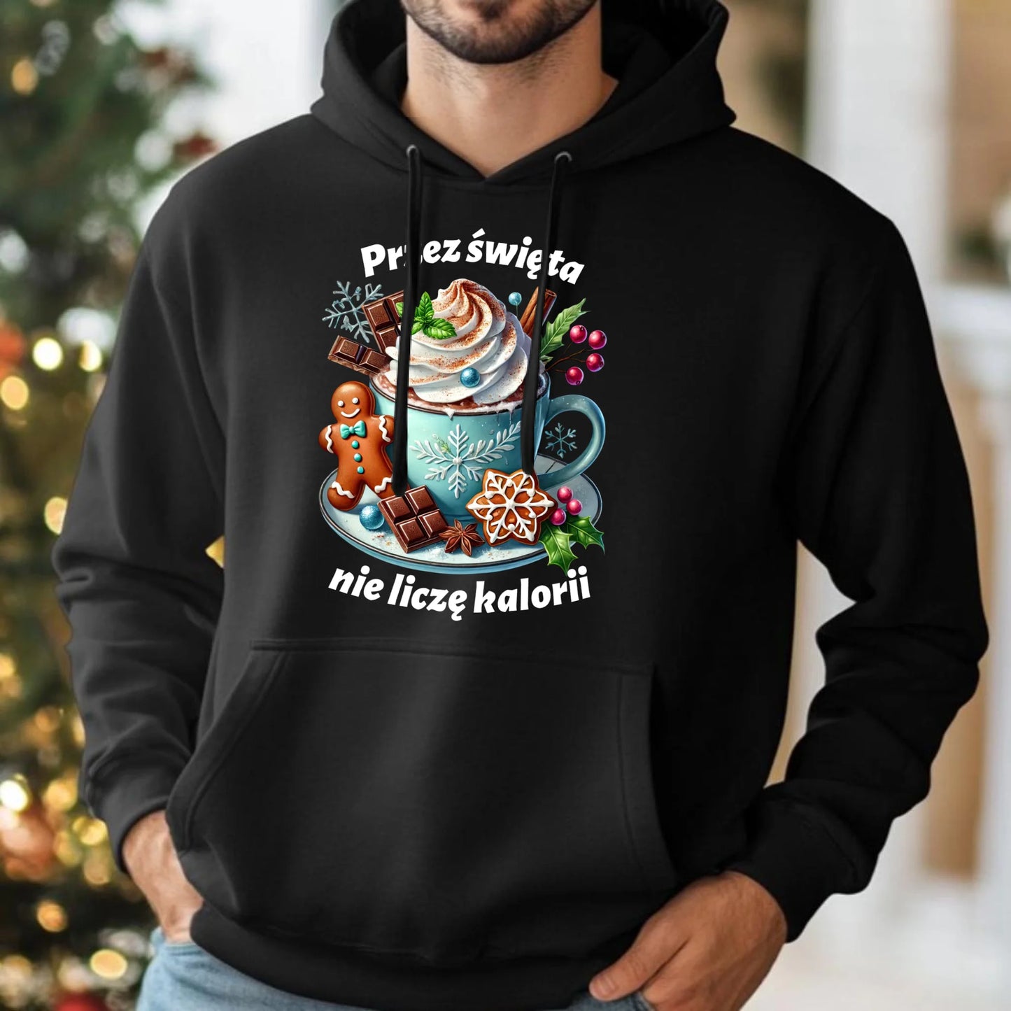 Bluza męska z kapturem świąteczna - Przez święta nie liczę kalorii BN31 - StoryCups.pl