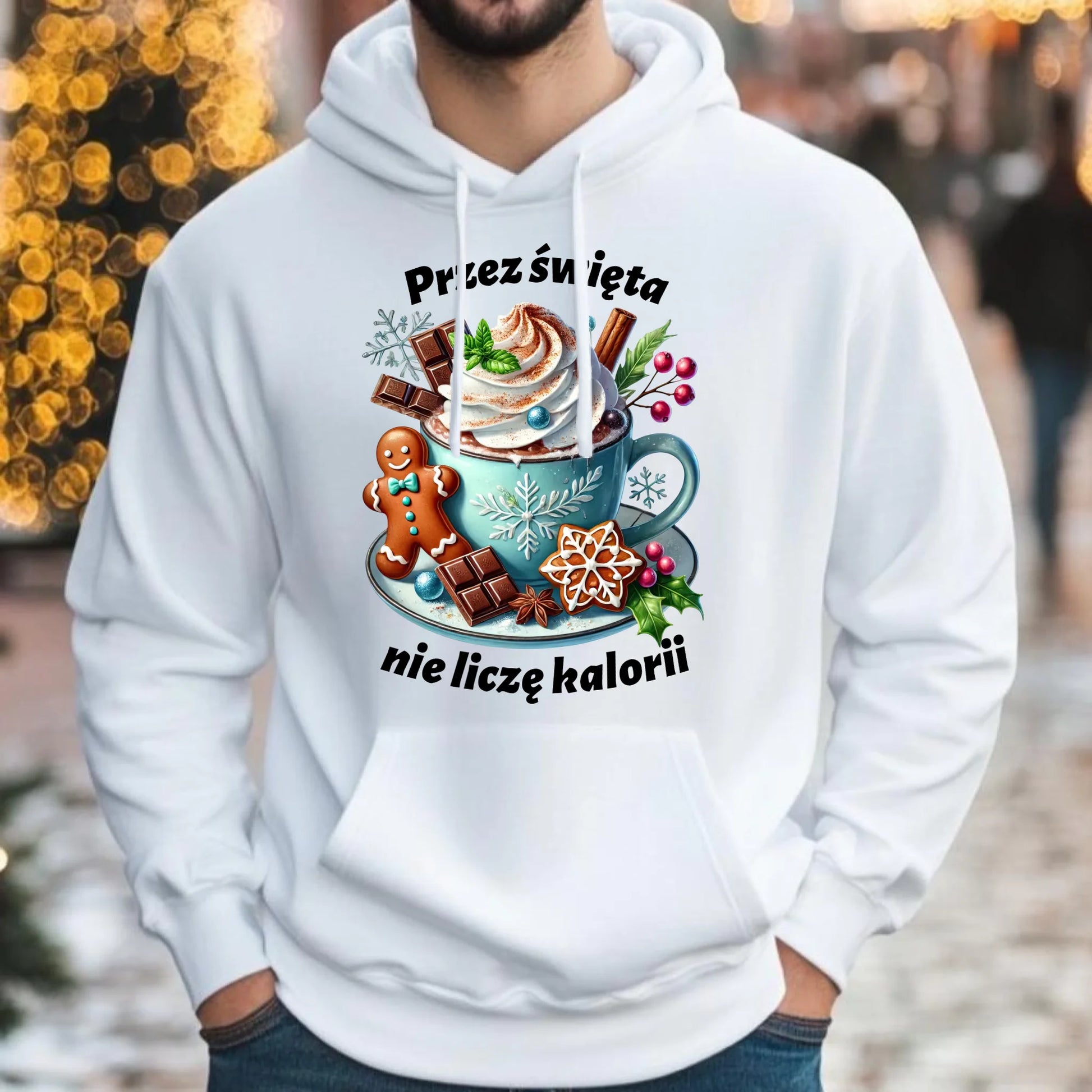 Bluza męska z kapturem świąteczna - Przez święta nie liczę kalorii BN31 - StoryCups.pl