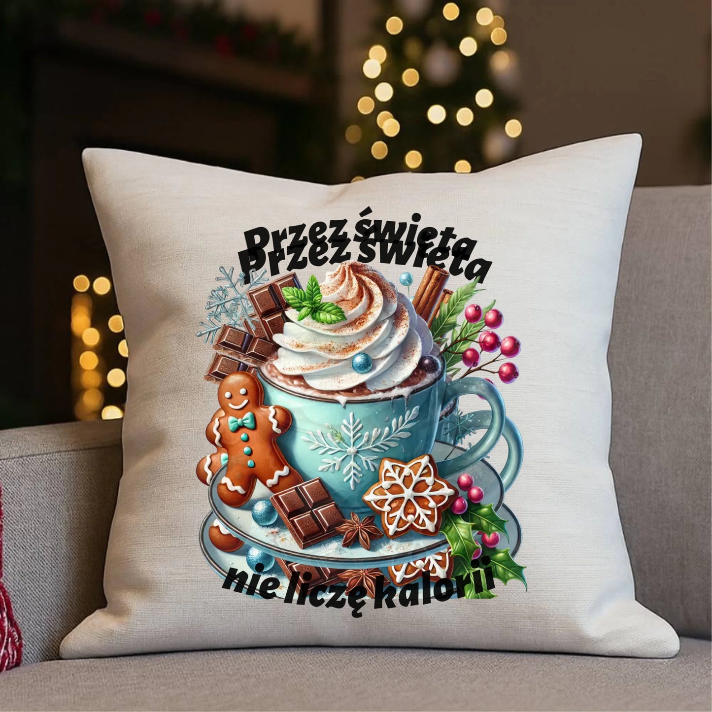 Poduszka świąteczna - Przez święta nie liczę kalorii BN31 - StoryCups.pl
