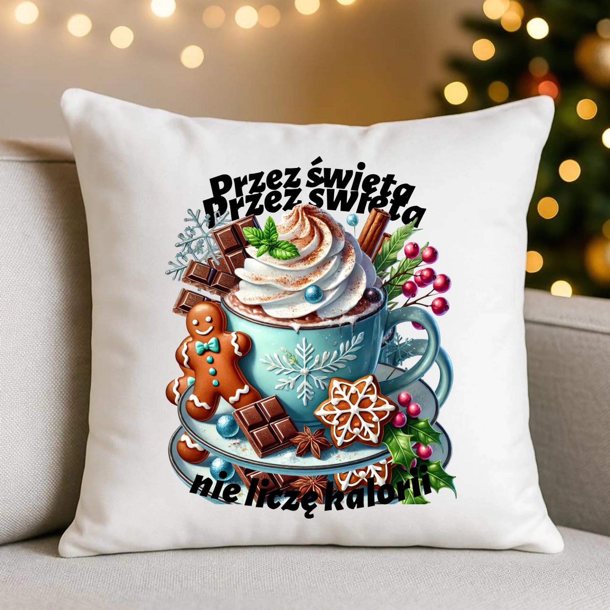 Poduszka świąteczna - Przez święta nie liczę kalorii BN31 - StoryCups.pl