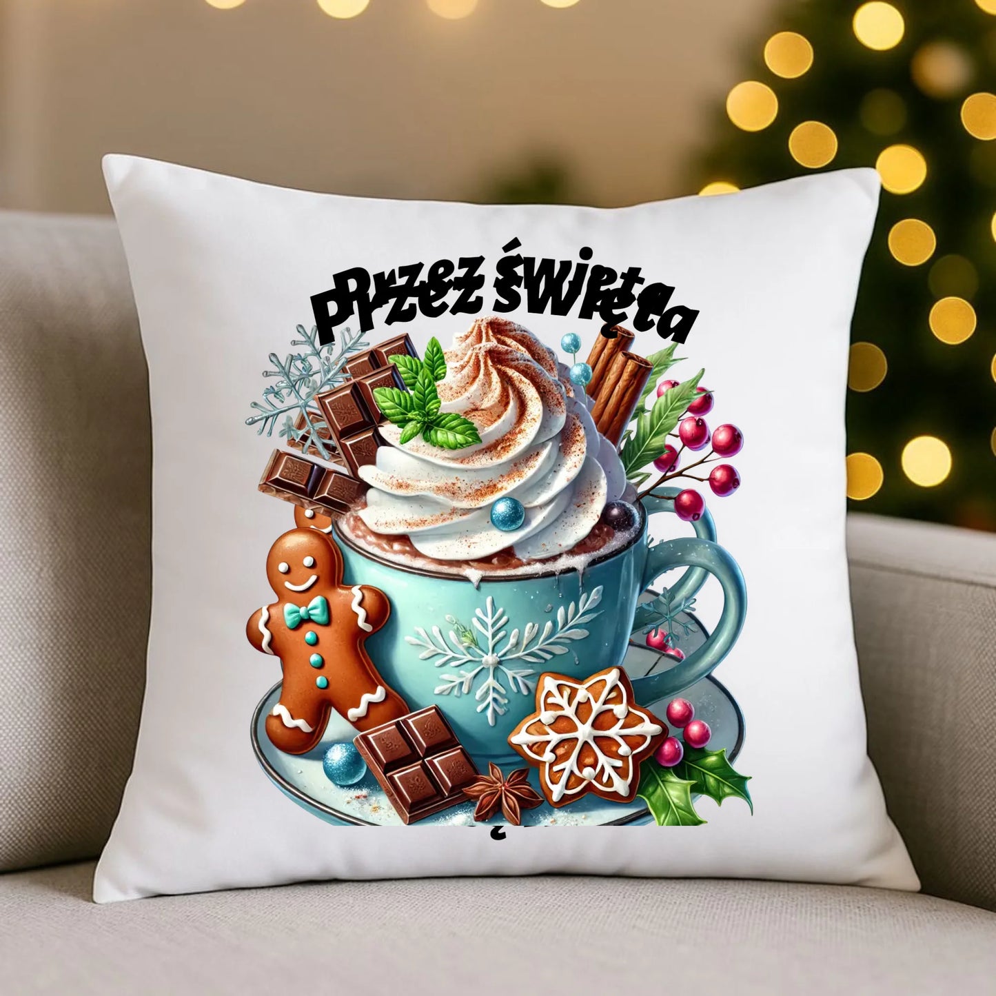 Poduszka świąteczna - Przez święta nie liczę kalorii BN31 - StoryCups.pl
