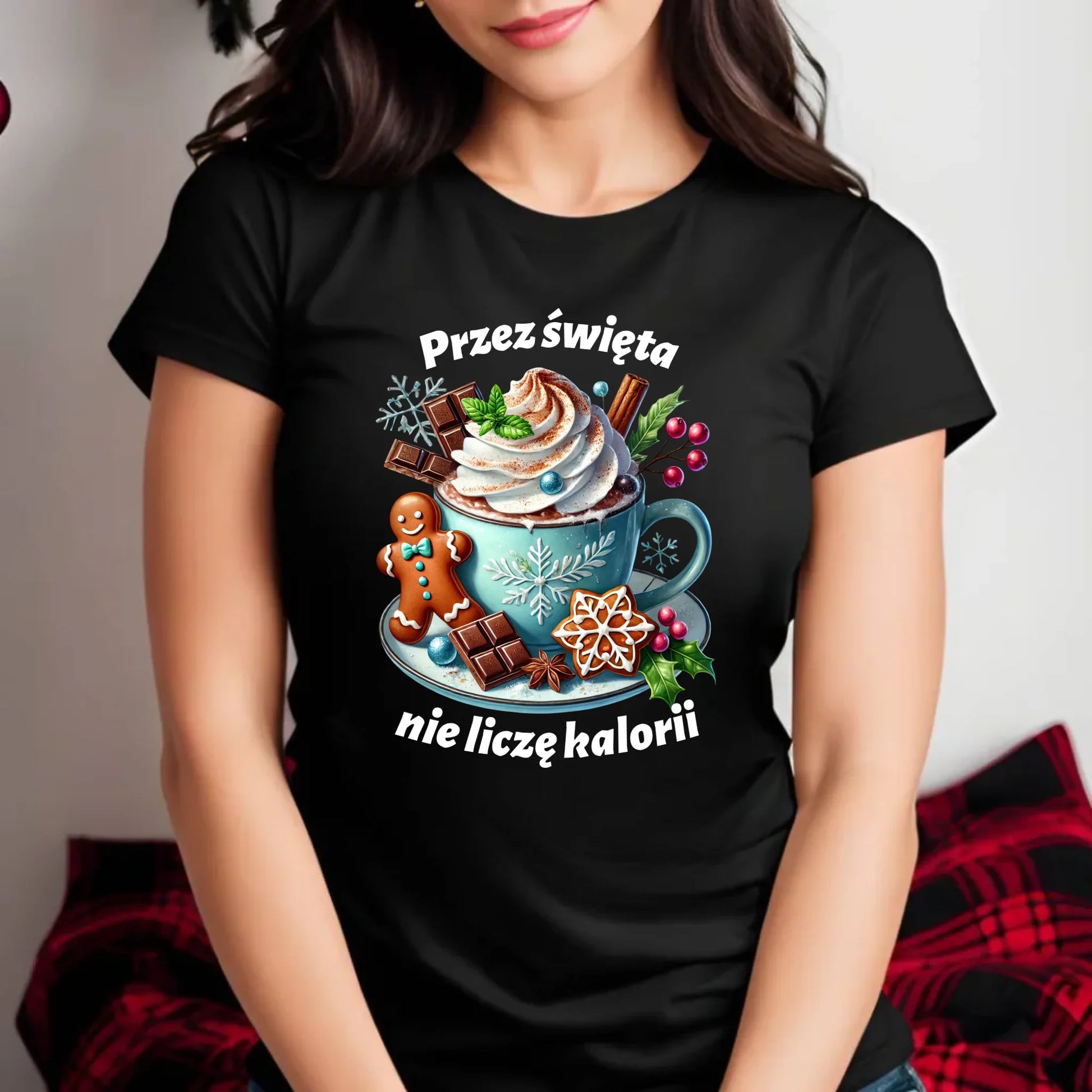 Koszulka damska świąteczna - Przez święta nie liczę kalorii BN31 - StoryCups.pl