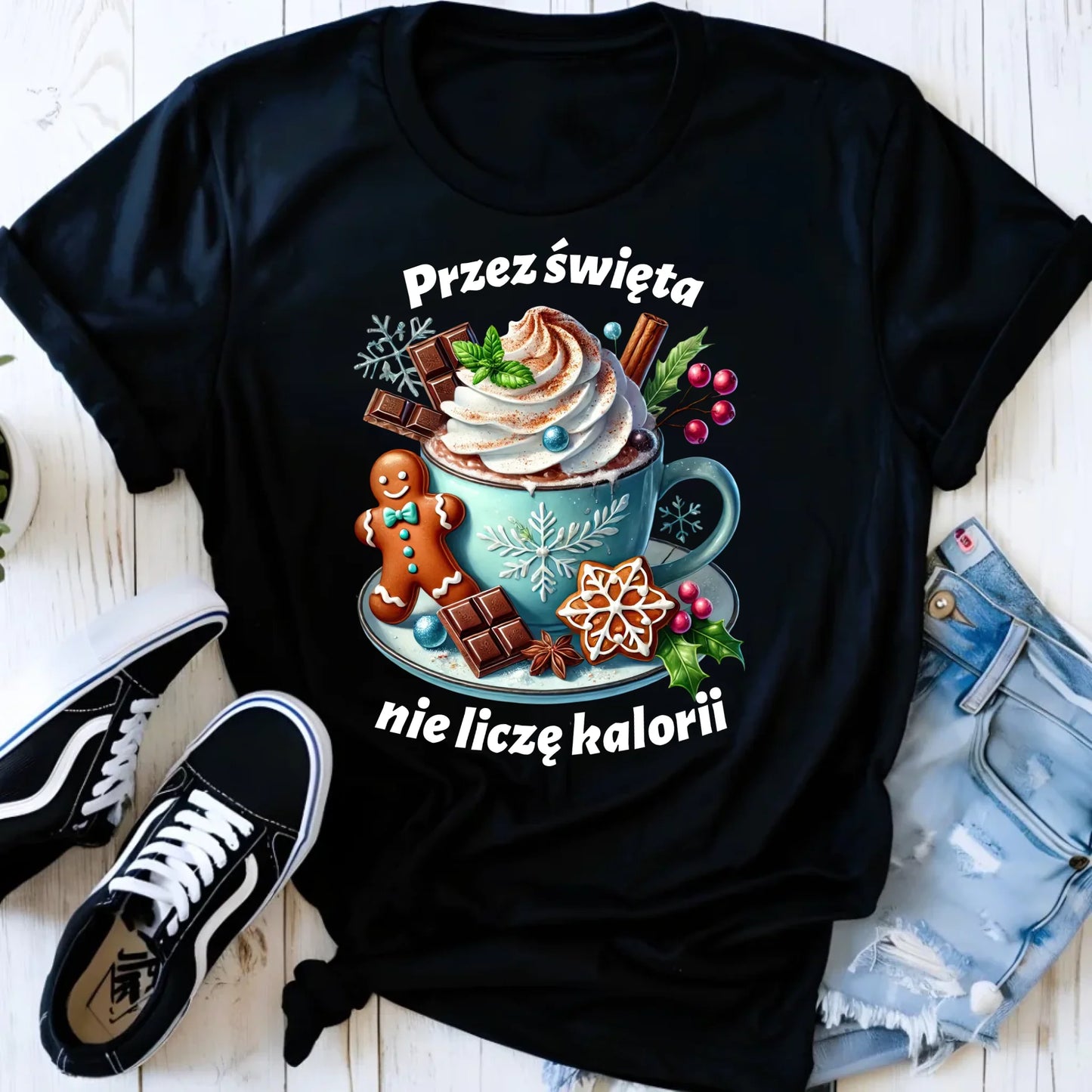 Koszulka damska świąteczna - Przez święta nie liczę kalorii BN31 - StoryCups.pl