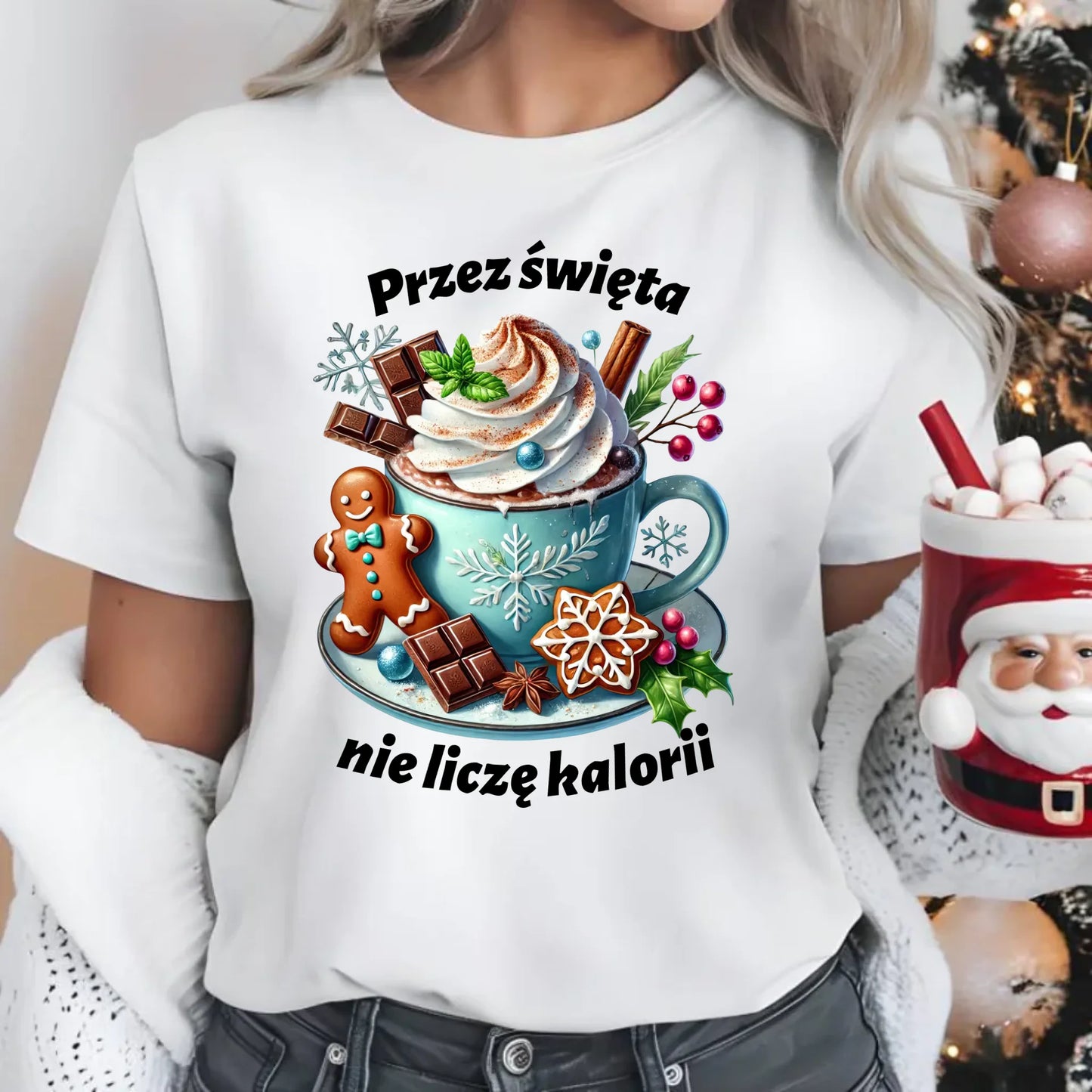 Koszulka damska świąteczna - Przez święta nie liczę kalorii BN31 - StoryCups.pl