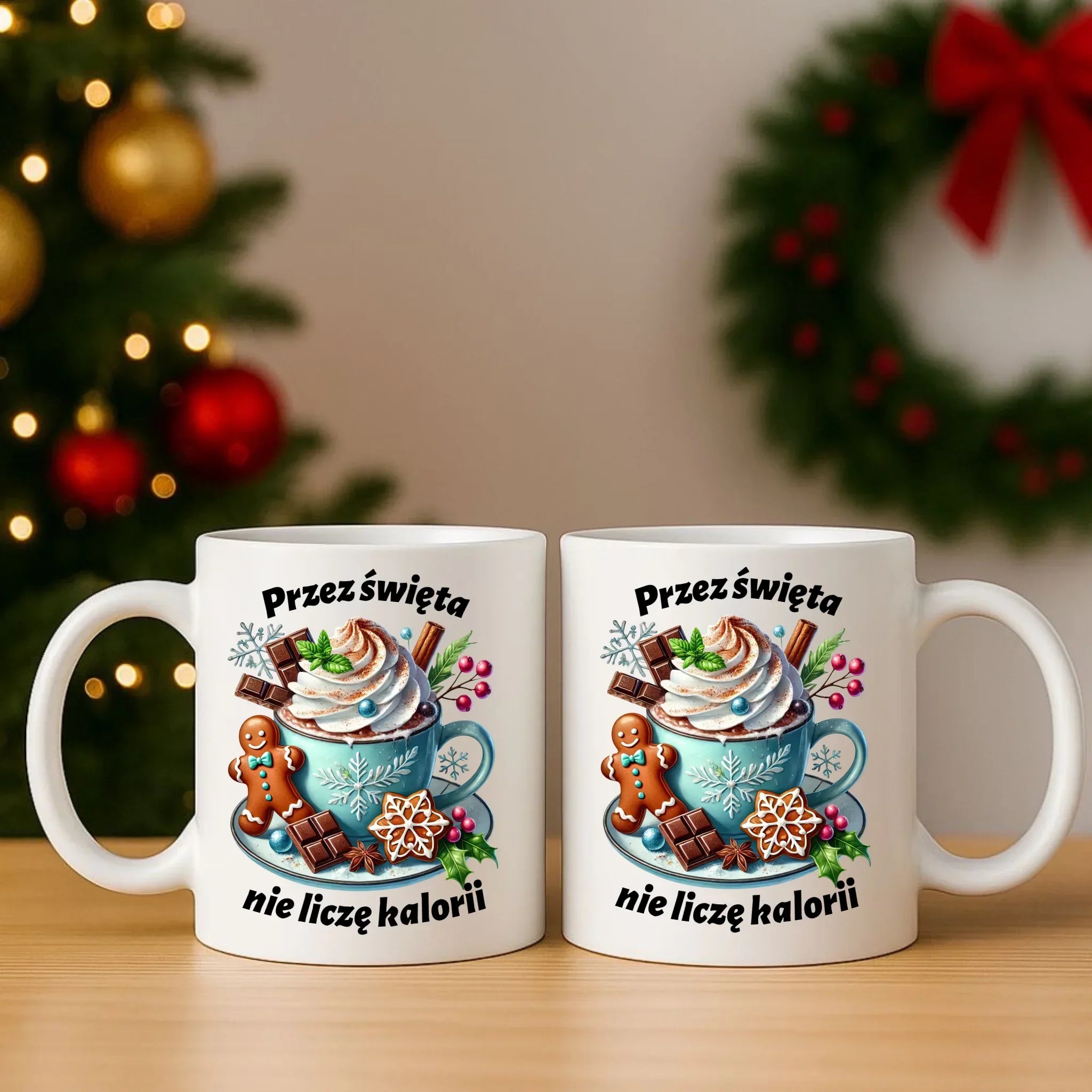 Zestaw poduszka i kubek świąteczny - Przez święta nie liczę kalorii BN31 - StoryCups.pl