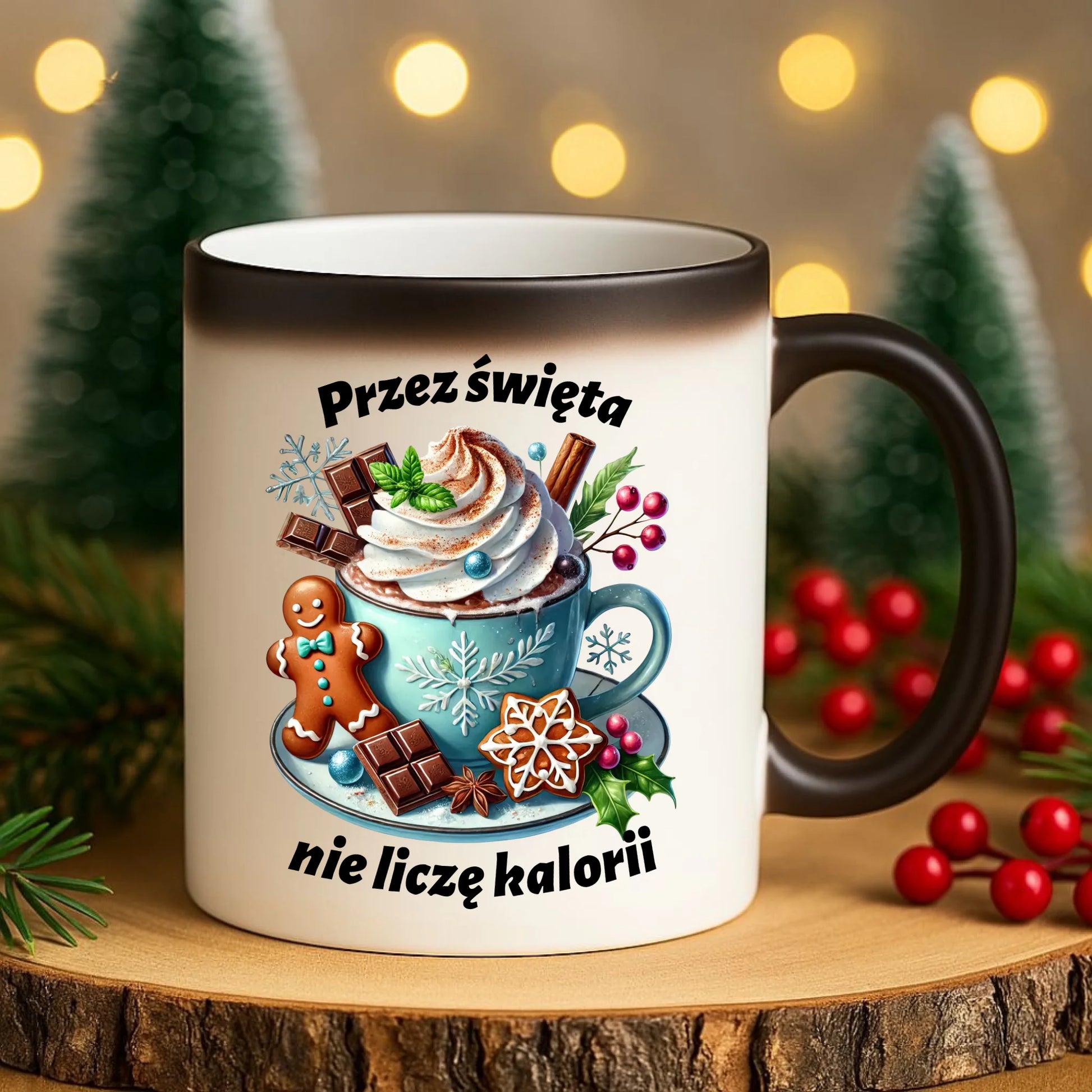 Kubek magiczny świąteczny - Przez święta nie liczę kalorii BN31 - StoryCups.pl