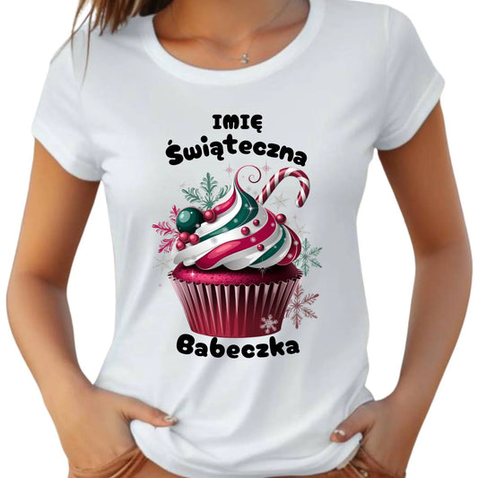 Koszulka damska na święta - Świąteczna babeczka - personalizowana BN30 - StoryCups.pl