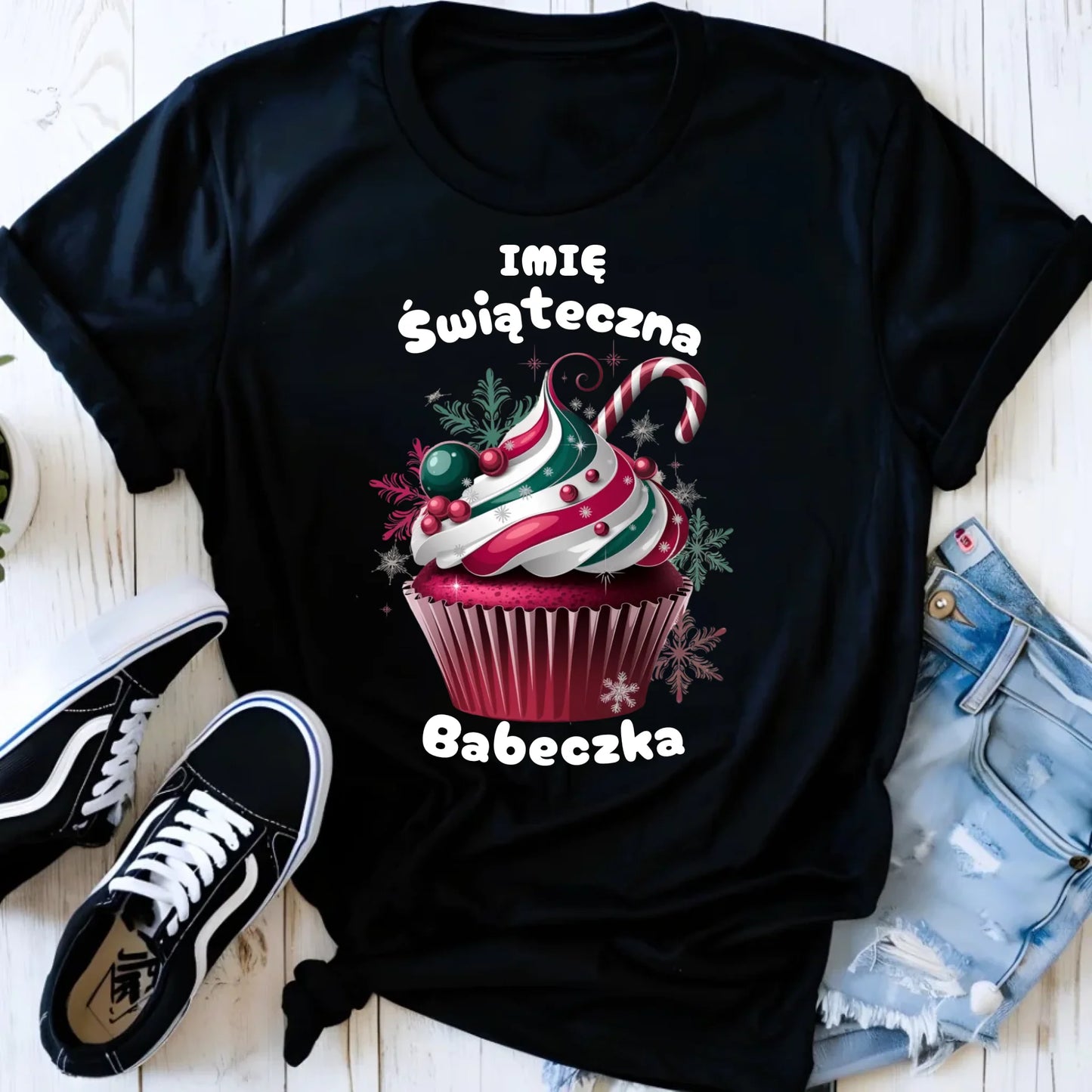 Koszulka damska na święta - Świąteczna babeczka - personalizowana BN30 - StoryCups.pl