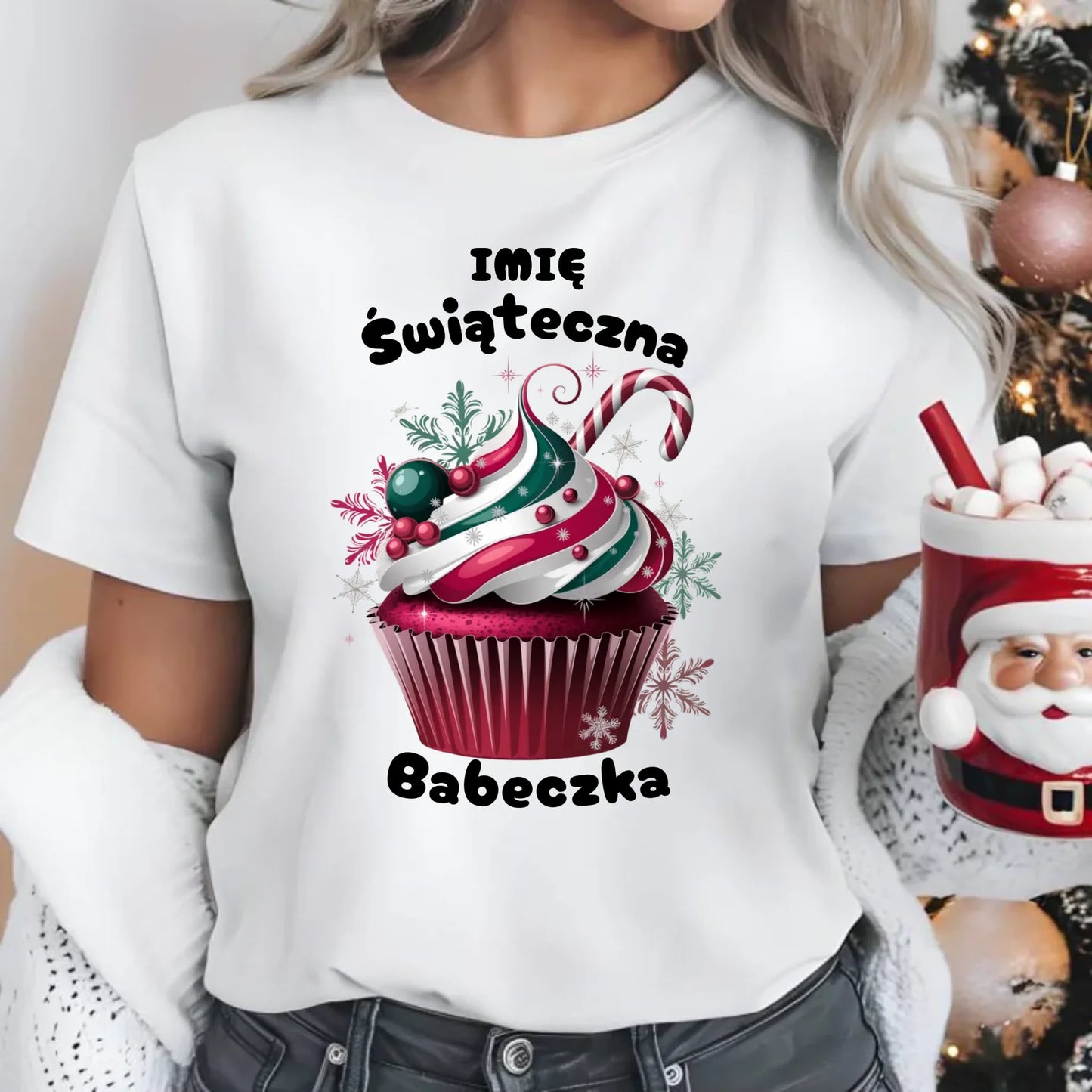 Koszulka damska na święta - Świąteczna babeczka - personalizowana BN30 - StoryCups.pl