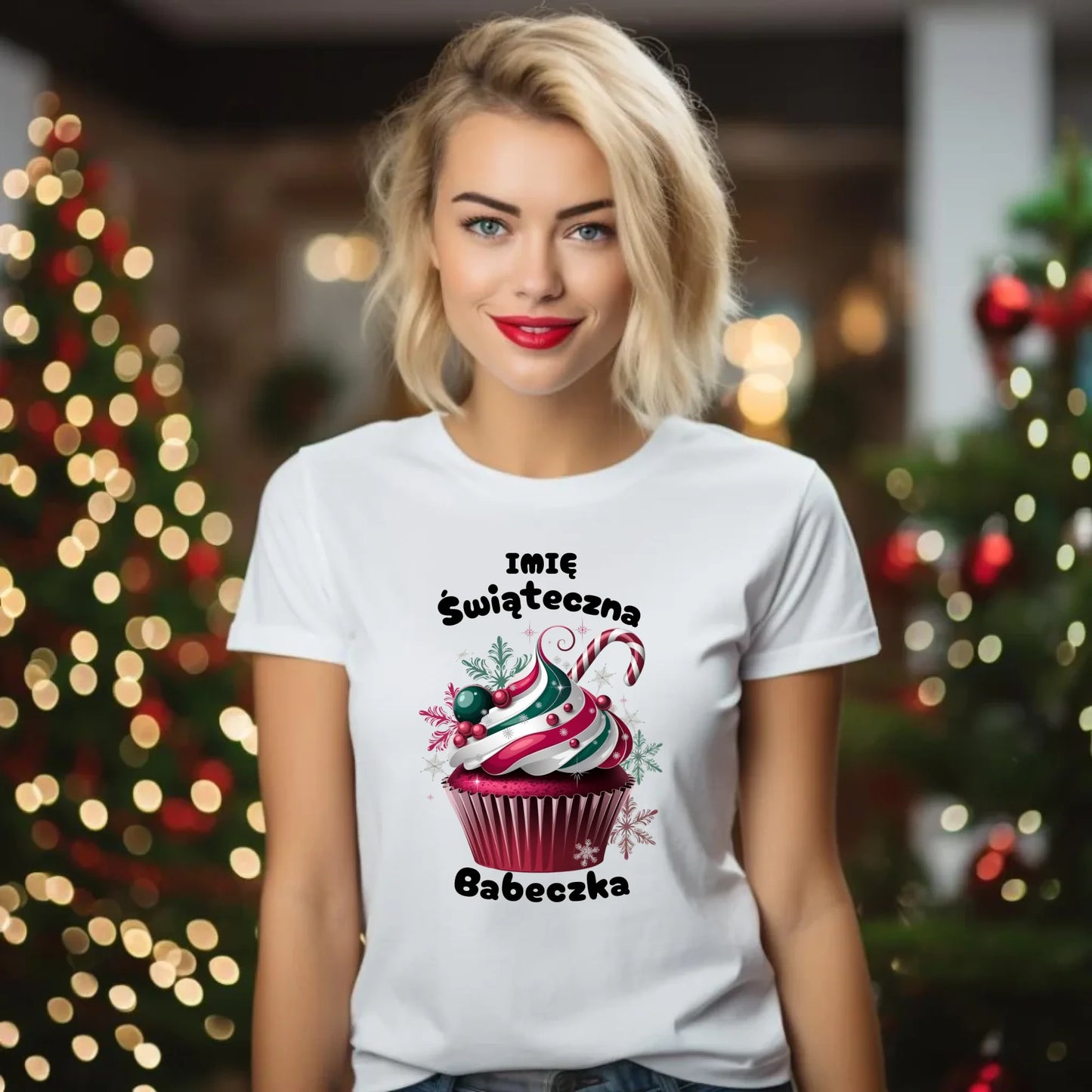 Koszulka damska na święta - Świąteczna babeczka - personalizowana BN30 - StoryCups.pl