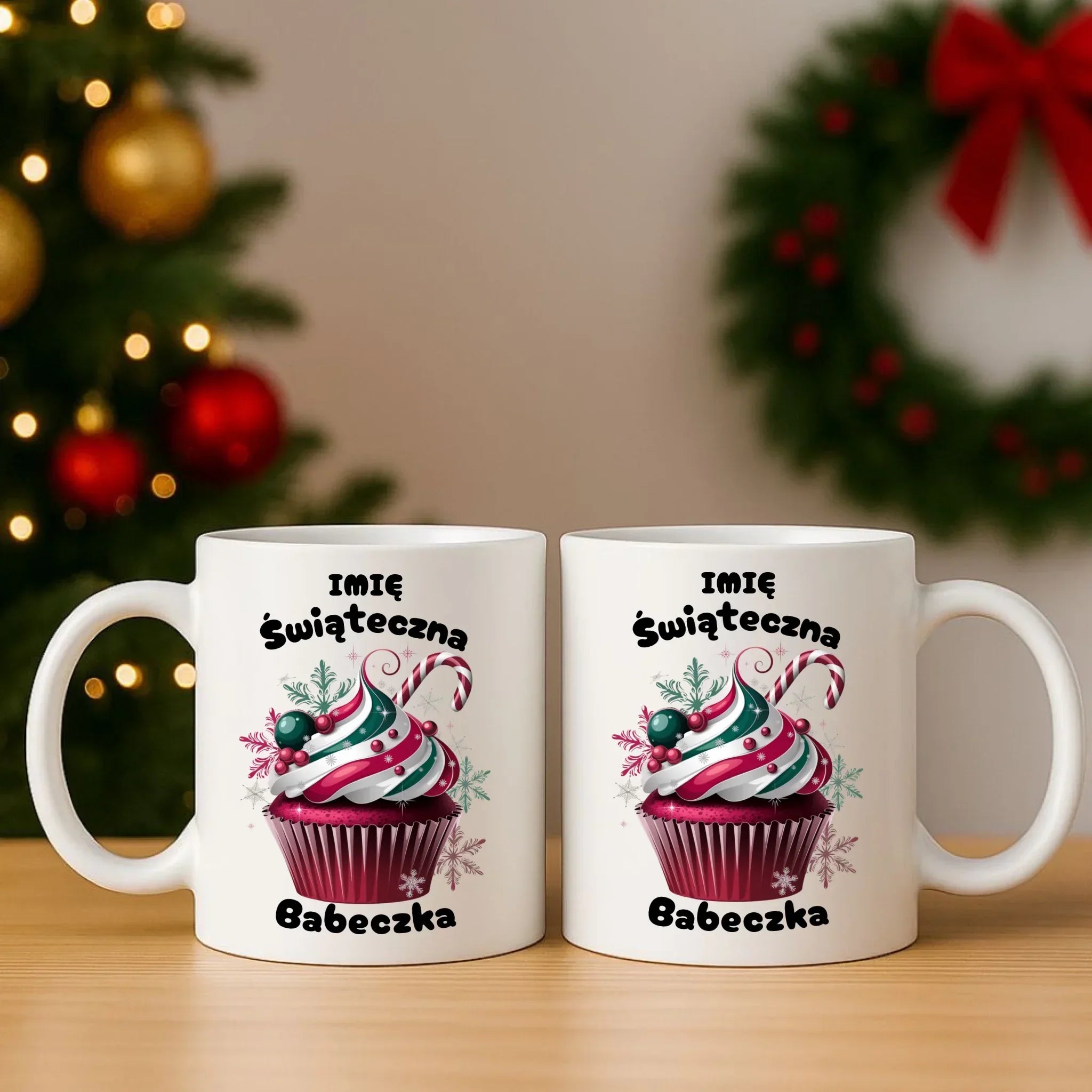 Zestaw poduszka i kubek na święta - Świąteczna babeczka - personalizowany BN30 - StoryCups.pl