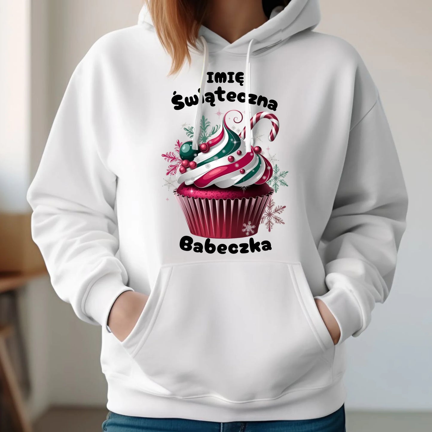Bluza damska z kapturem na święta - Świąteczna babeczka - personalizowana BN30 - StoryCups.pl