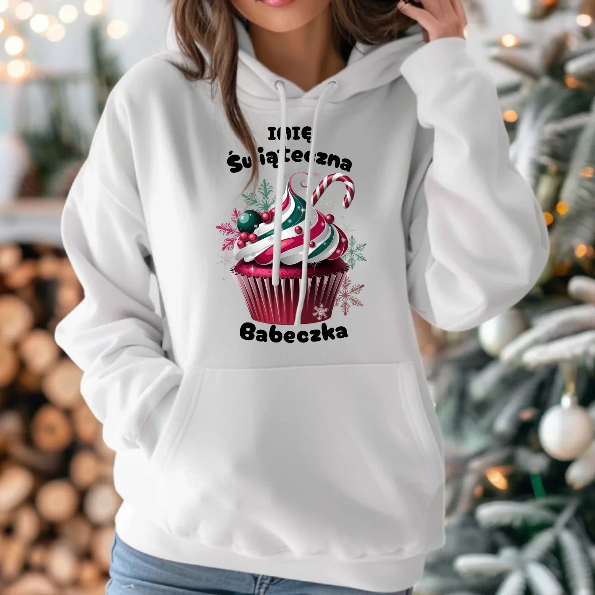 Bluza damska z kapturem na święta - Świąteczna babeczka - personalizowana BN30 - StoryCups.pl