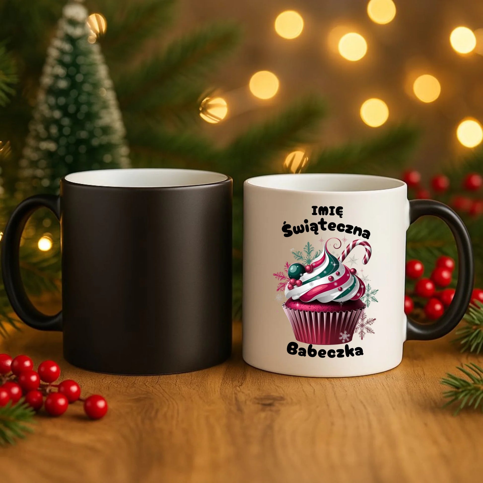 Kubek magiczny na święta - Świąteczna babeczka - personalizowany BN30 - StoryCups.pl