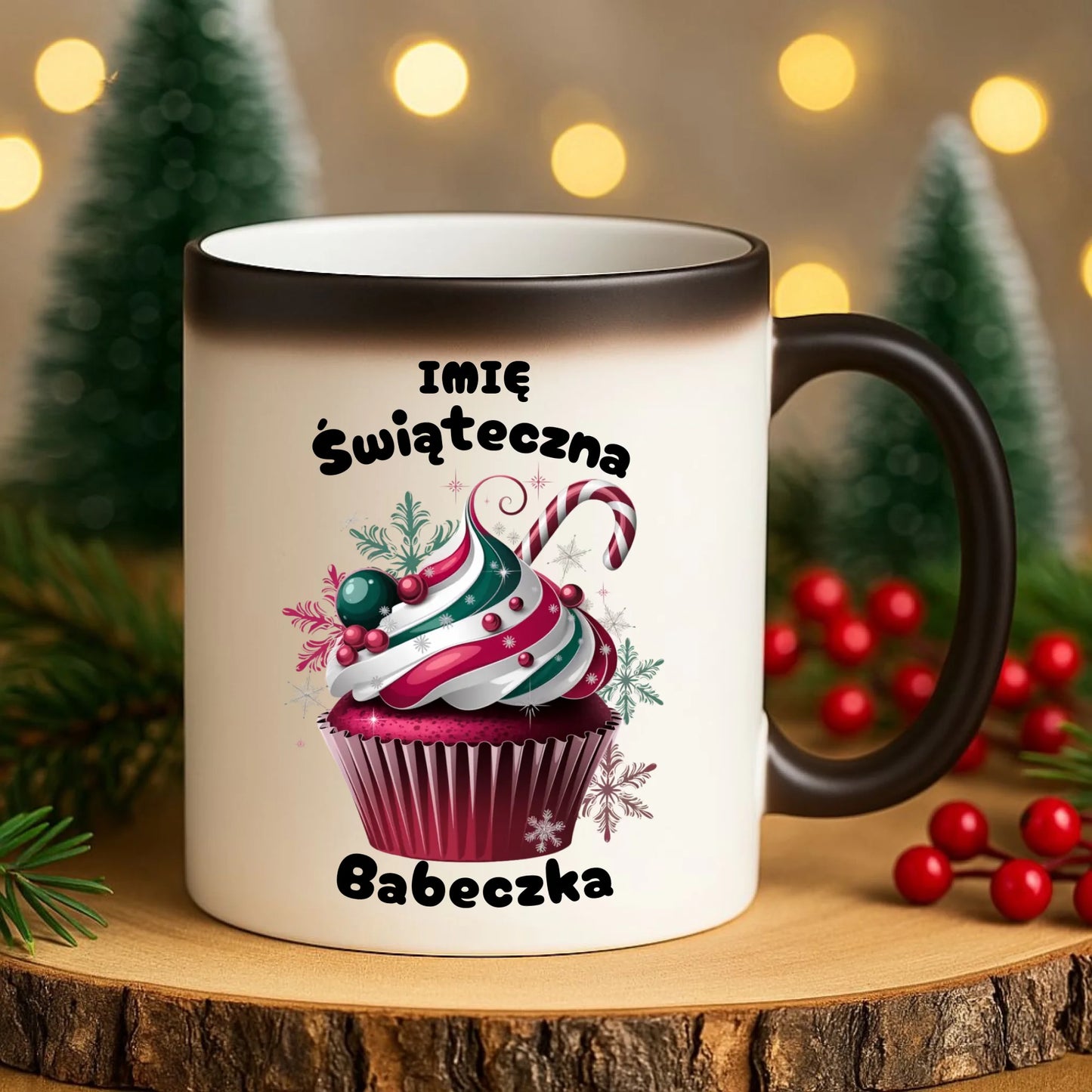 Kubek magiczny na święta - Świąteczna babeczka - personalizowany BN30 - StoryCups.pl