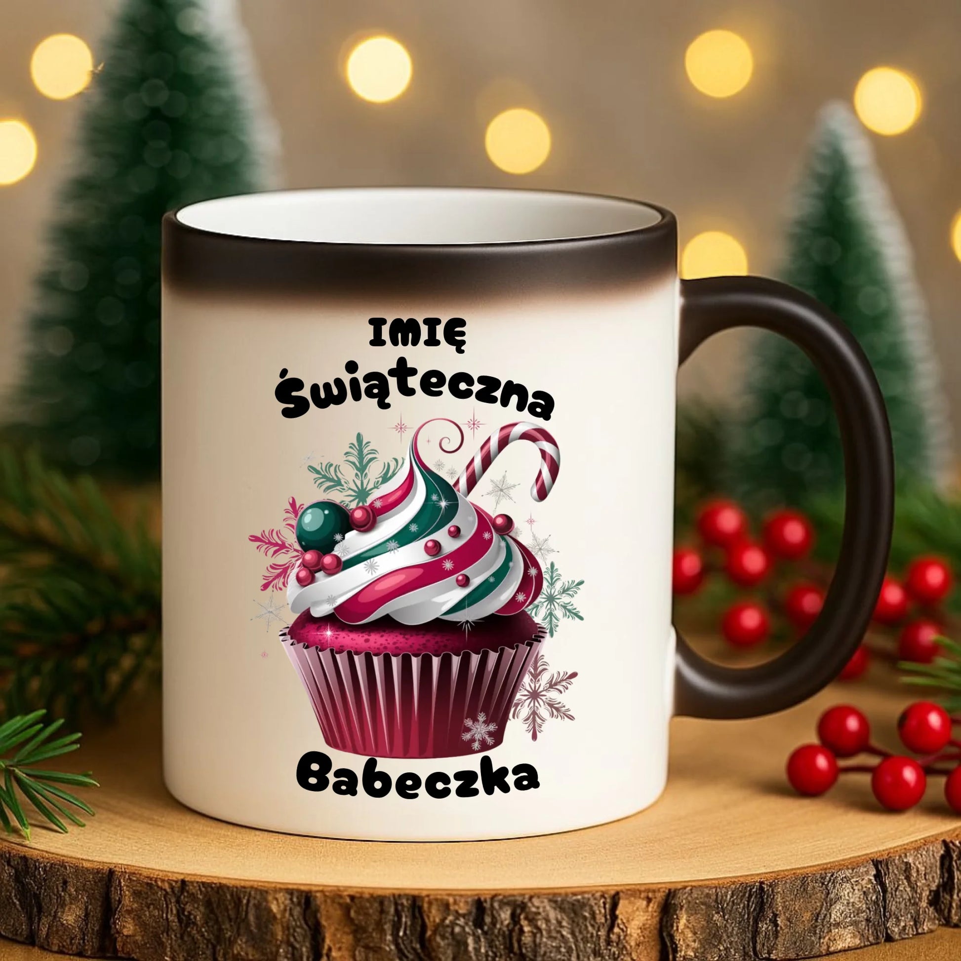 Kubek magiczny na święta - Świąteczna babeczka - personalizowany BN30 - StoryCups.pl