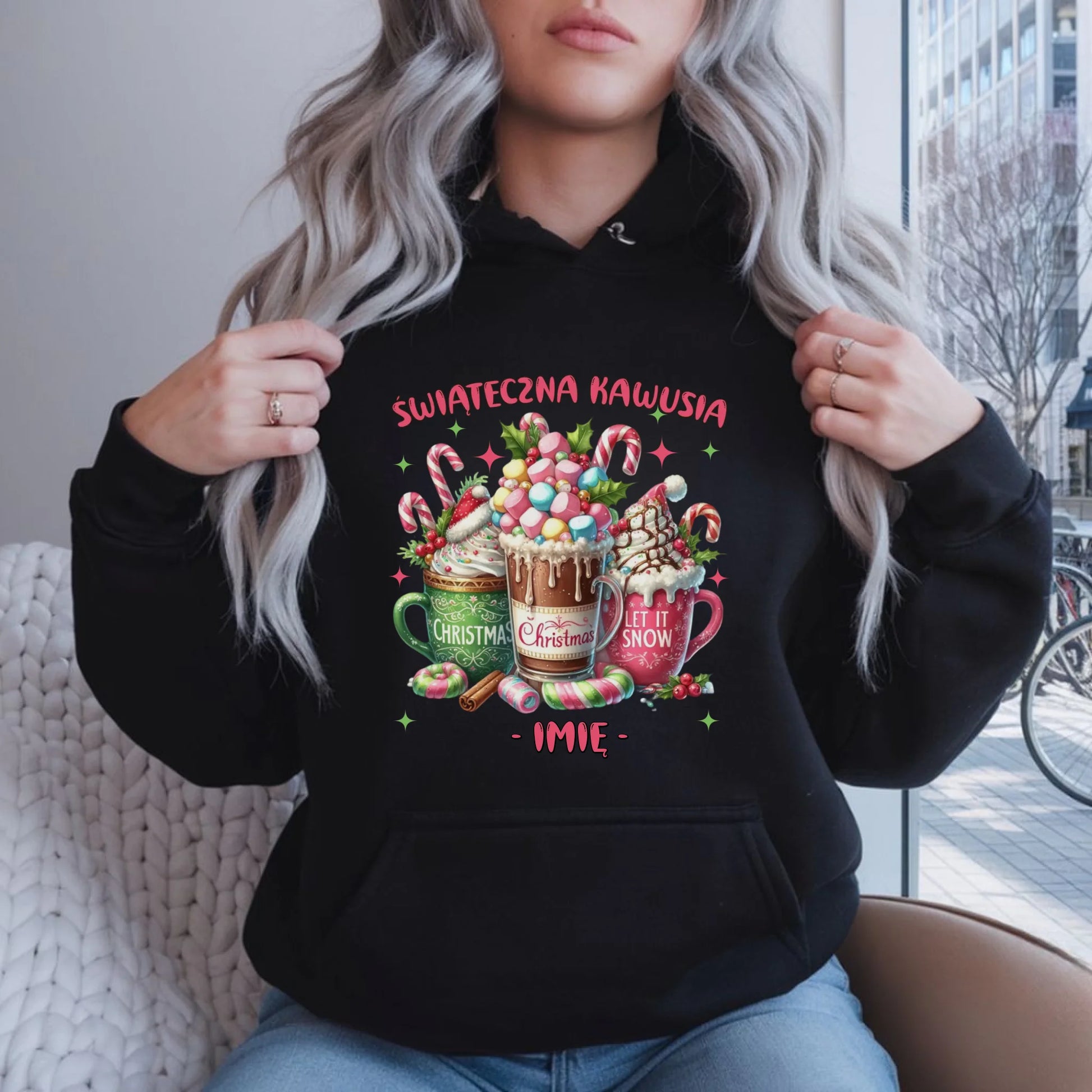 Bluza damska z kapturem świąteczna - Świąteczna kawusia - personalizowana BN29 - StoryCups.pl