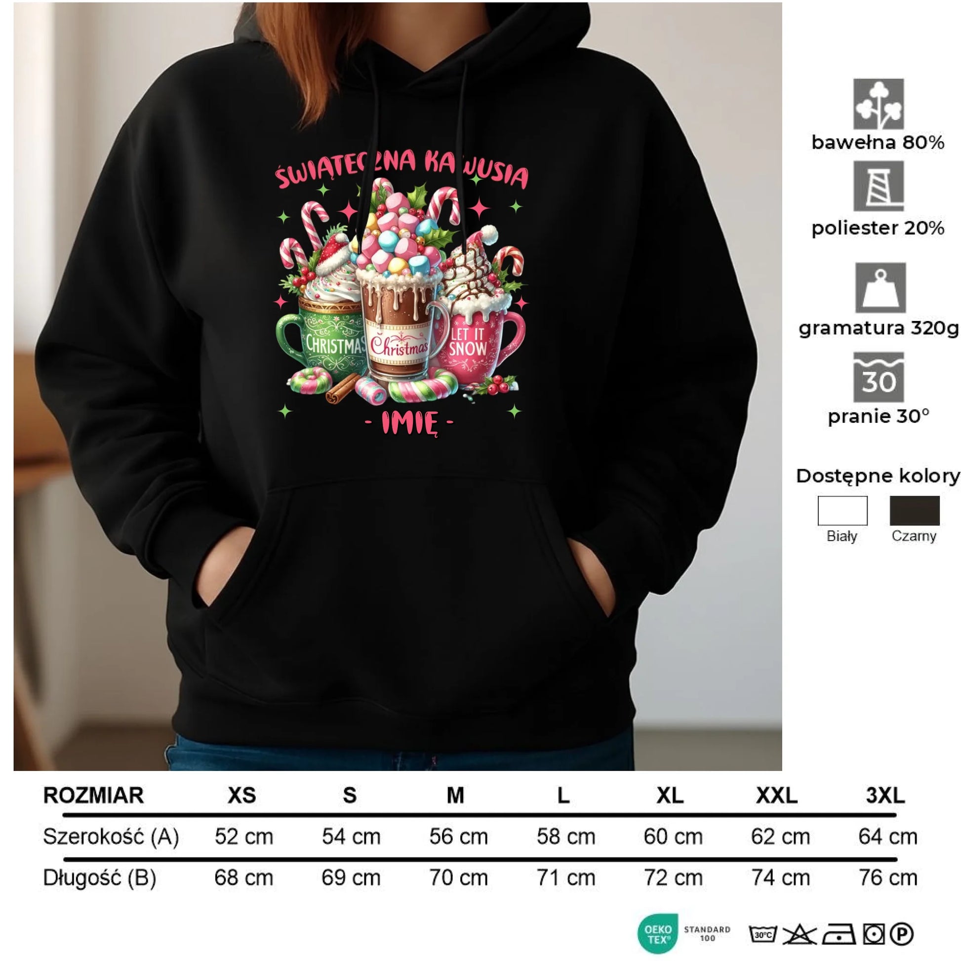 Bluza damska z kapturem świąteczna - Świąteczna kawusia - personalizowana BN29 - StoryCups.pl