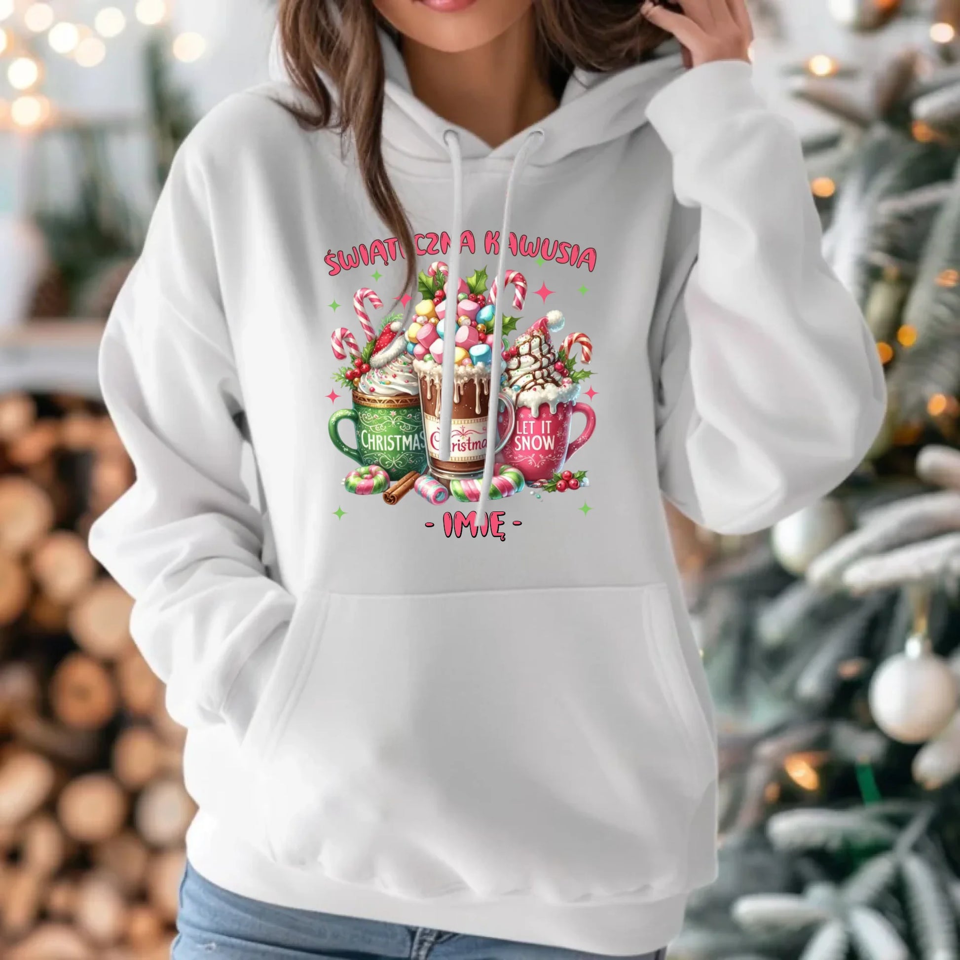 Bluza damska z kapturem świąteczna - Świąteczna kawusia - personalizowana BN29 - StoryCups.pl