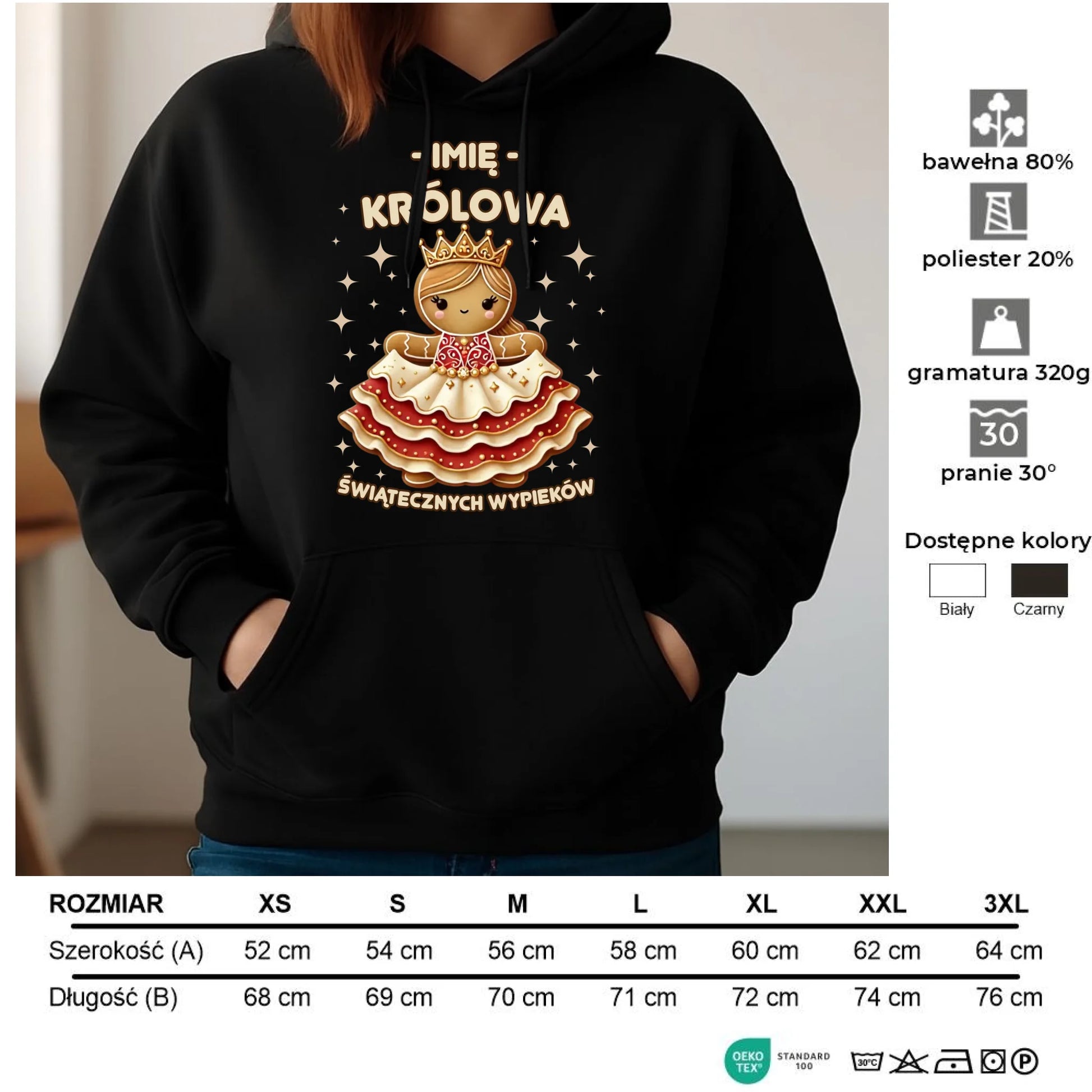 Bluza damska z kapturem świąteczna - Królowa świątecznych wypieków - personalizowana BN28 - StoryCups.pl