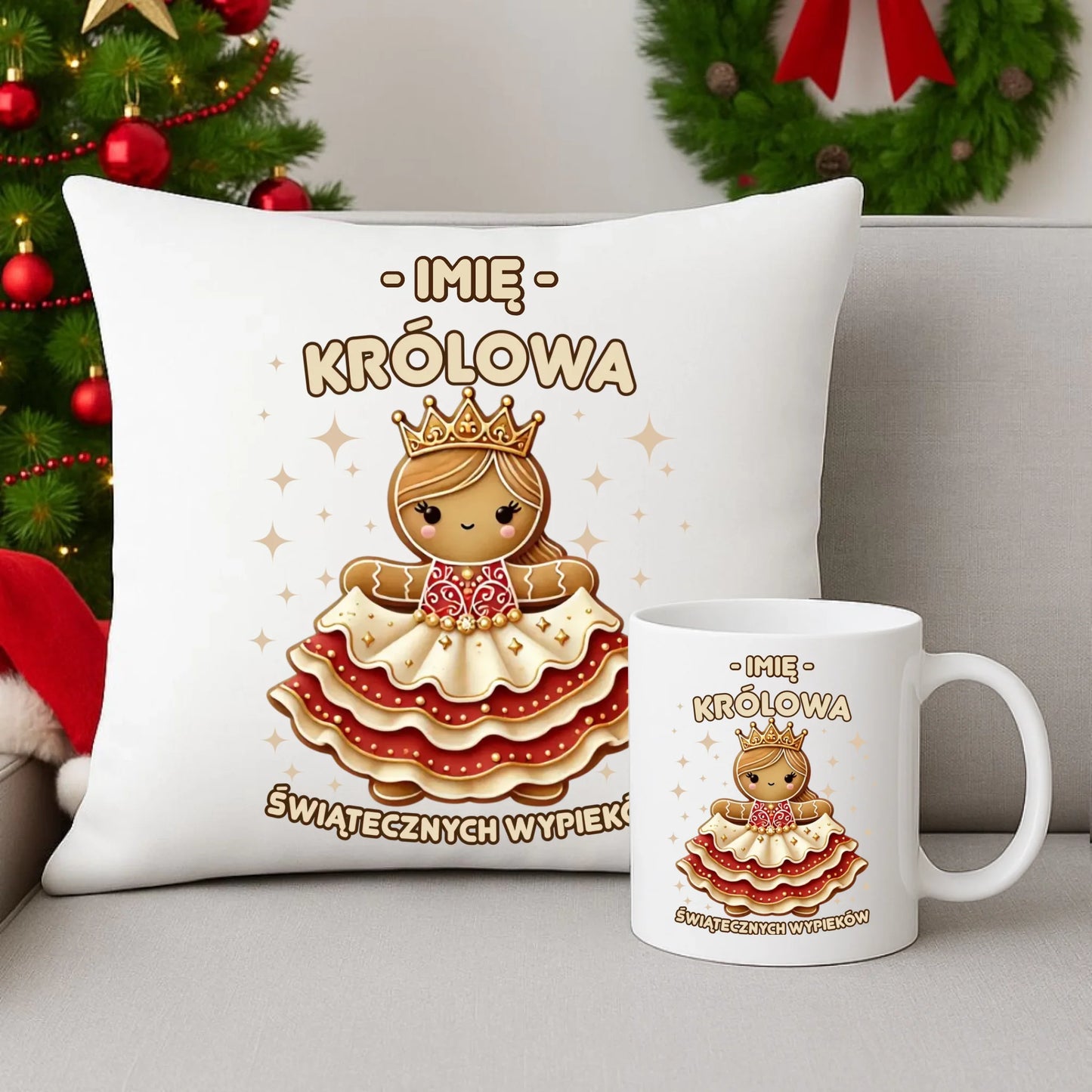 Zestaw poduszka i kubek świąteczny - Królowa świątecznych wypieków - personalizowany BN28 - StoryCups.pl