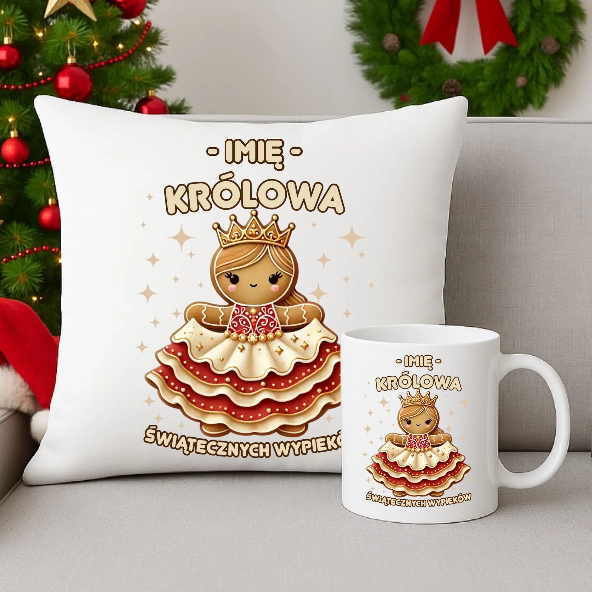 Zestaw poduszka i kubek świąteczny - Królowa świątecznych wypieków - personalizowany BN28 - StoryCups.pl