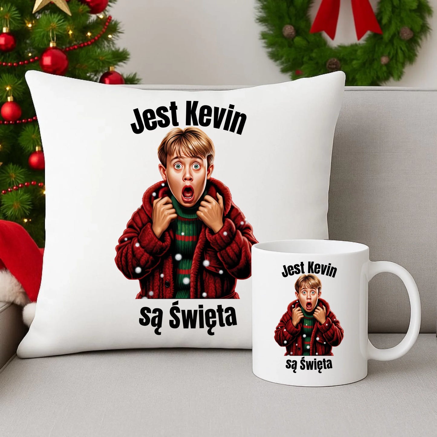 Zestaw poduszka i kubek świąteczny - Jest Kevin są święta BN27 - StoryCups.pl