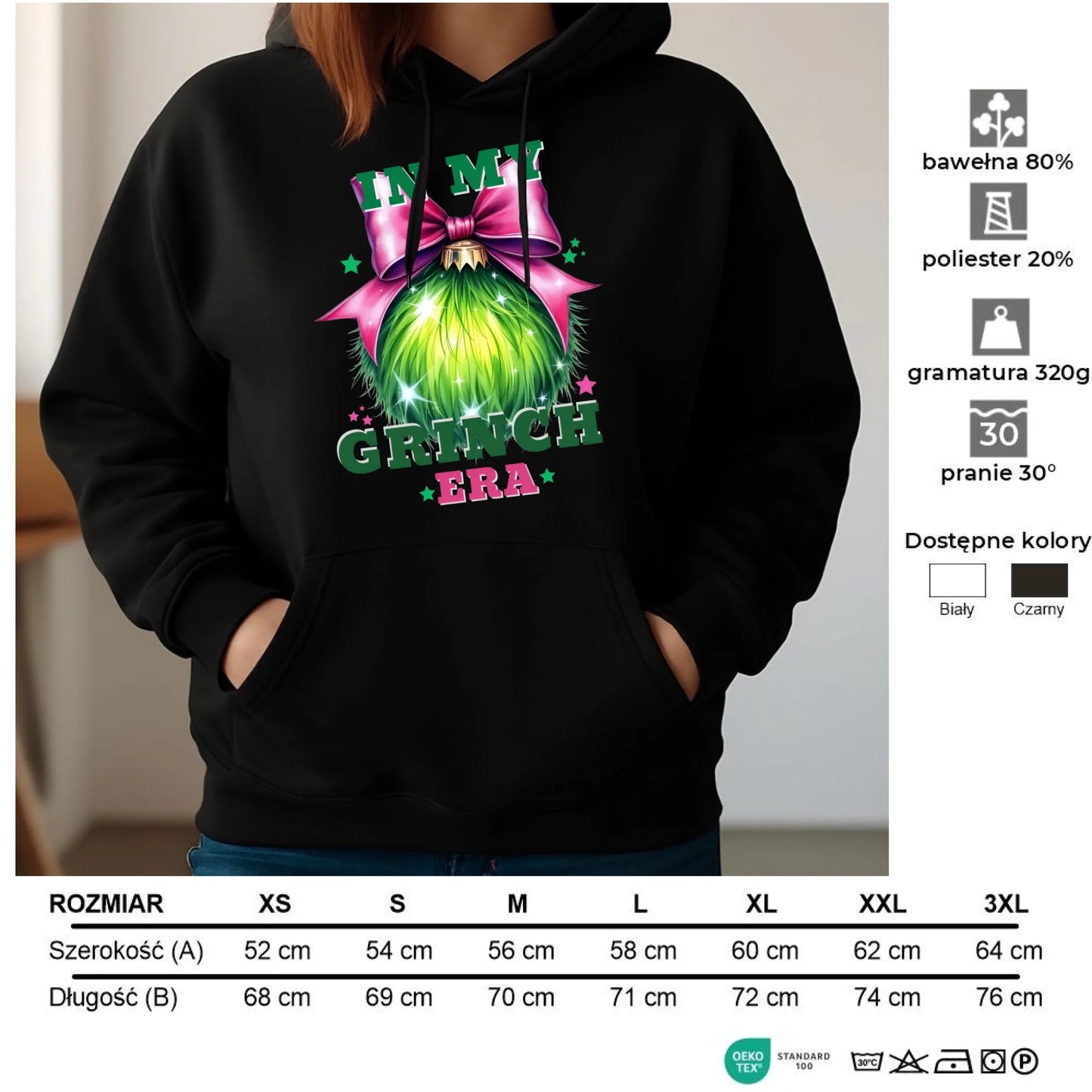 Bluza damska z kapturem świąteczna - In my Grinch era BN26 - StoryCups.pl