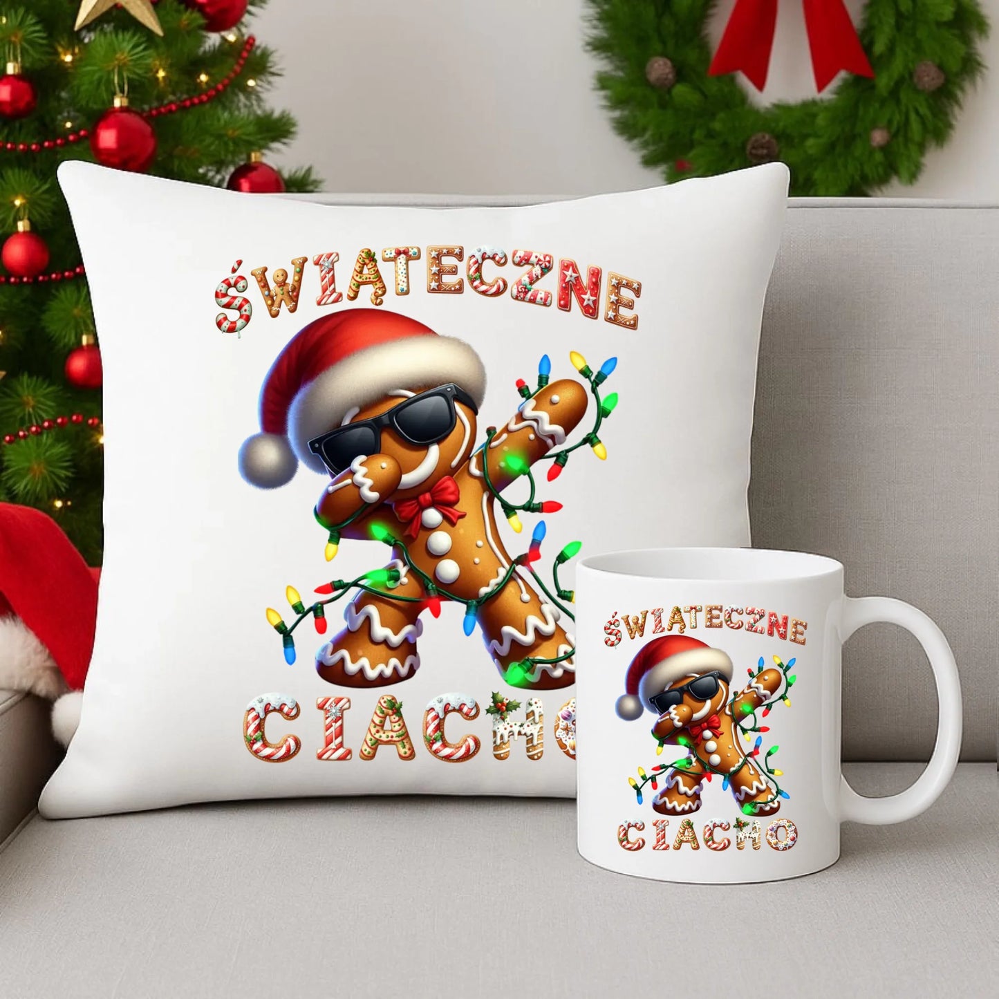 Zestaw poduszka i kubek świąteczny - Świąteczne Ciacho BN25 - StoryCups.pl