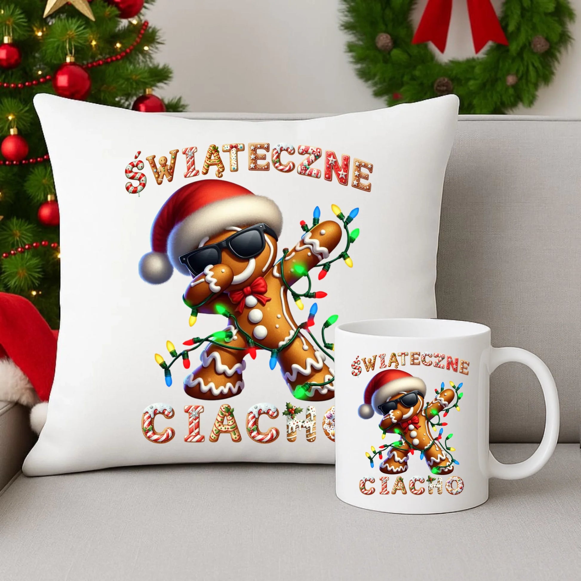 Zestaw poduszka i kubek świąteczny - Świąteczne Ciacho BN25 - StoryCups.pl