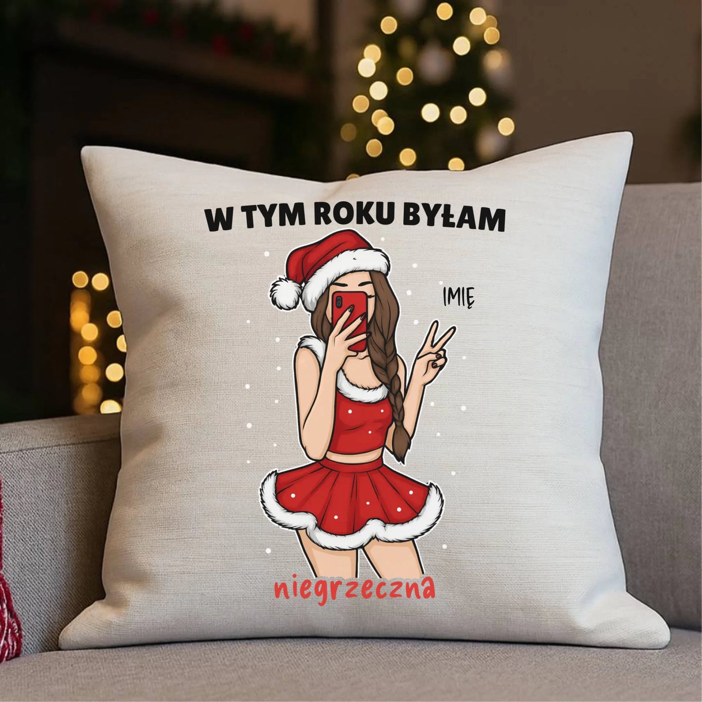 Poduszka świąteczna - W tym toku byłam niegrzeczna - personalizowana BN21 - StoryCups.pl