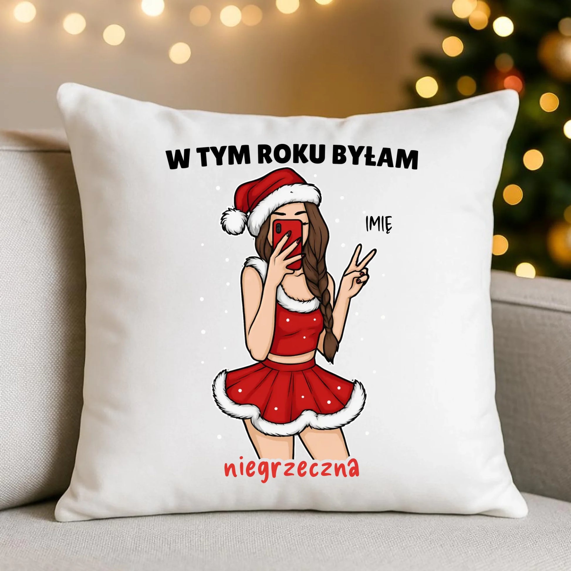 Poduszka świąteczna - W tym toku byłam niegrzeczna - personalizowana BN21 - StoryCups.pl