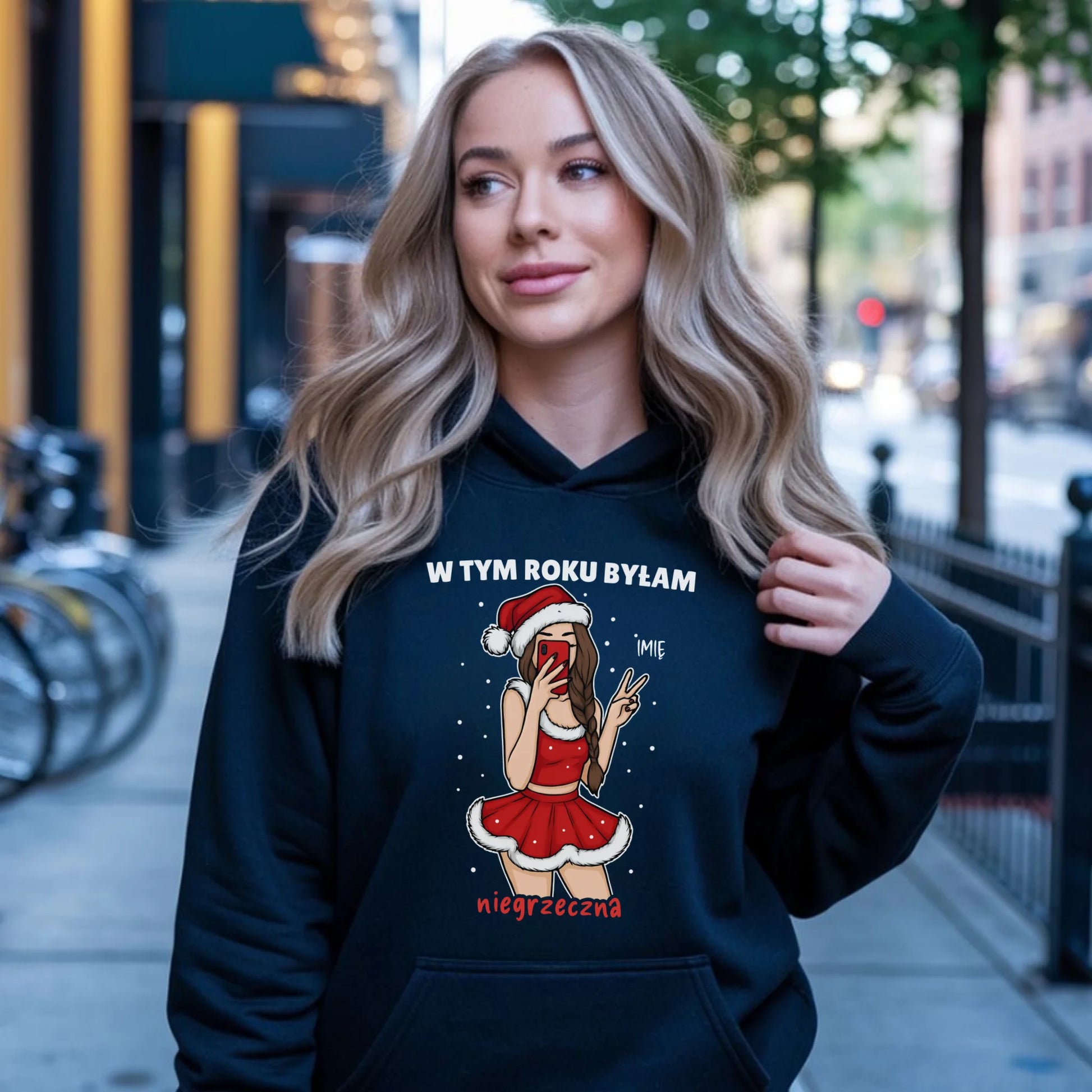 Bluza damska z kapturem świąteczna - W tym toku byłam niegrzeczna - personalizowana BN21 - StoryCups.pl