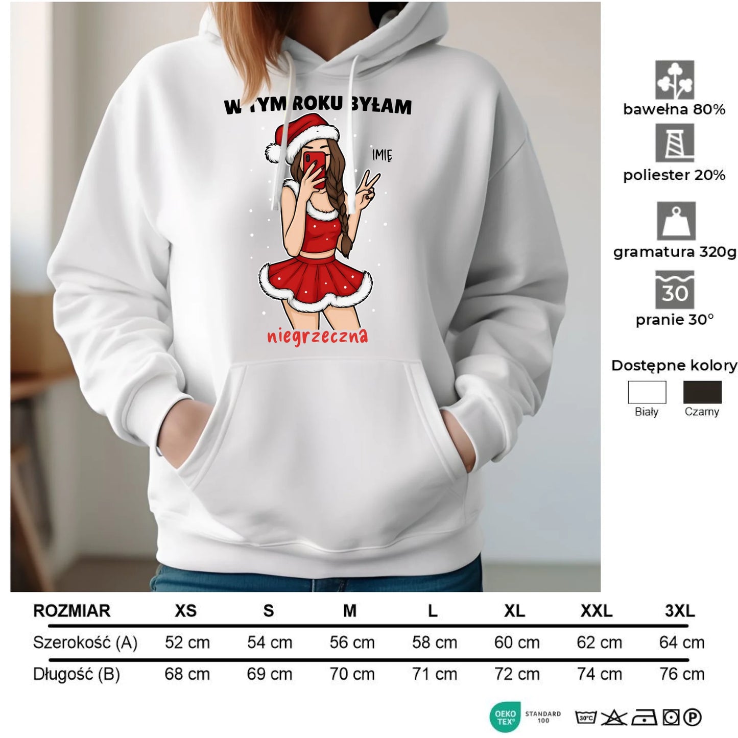 Bluza damska z kapturem świąteczna - W tym toku byłam niegrzeczna - personalizowana BN21 - StoryCups.pl