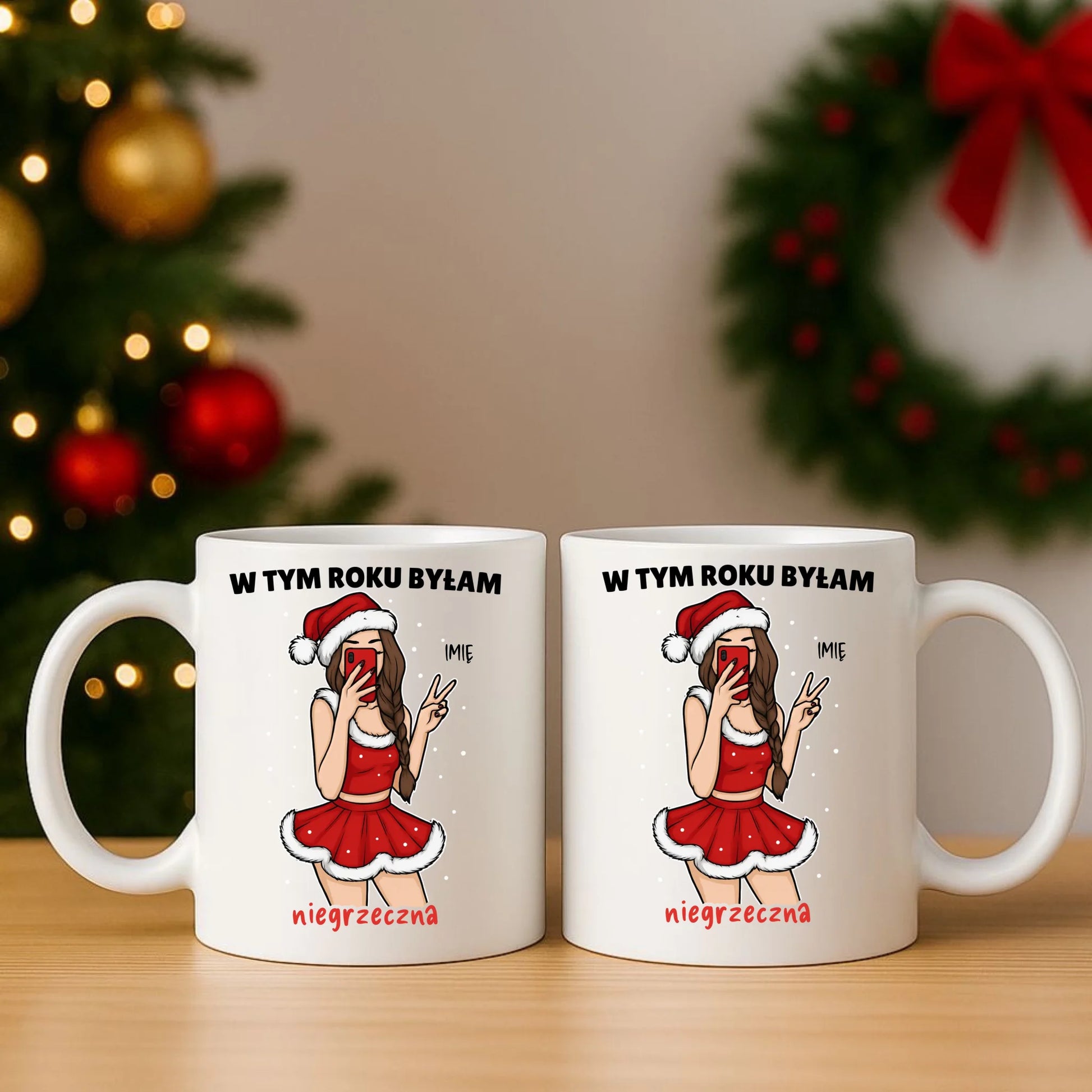 Zestaw poduszka i kubek świąteczny - W tym toku byłam niegrzeczna - personalizowany BN21 - StoryCups.pl