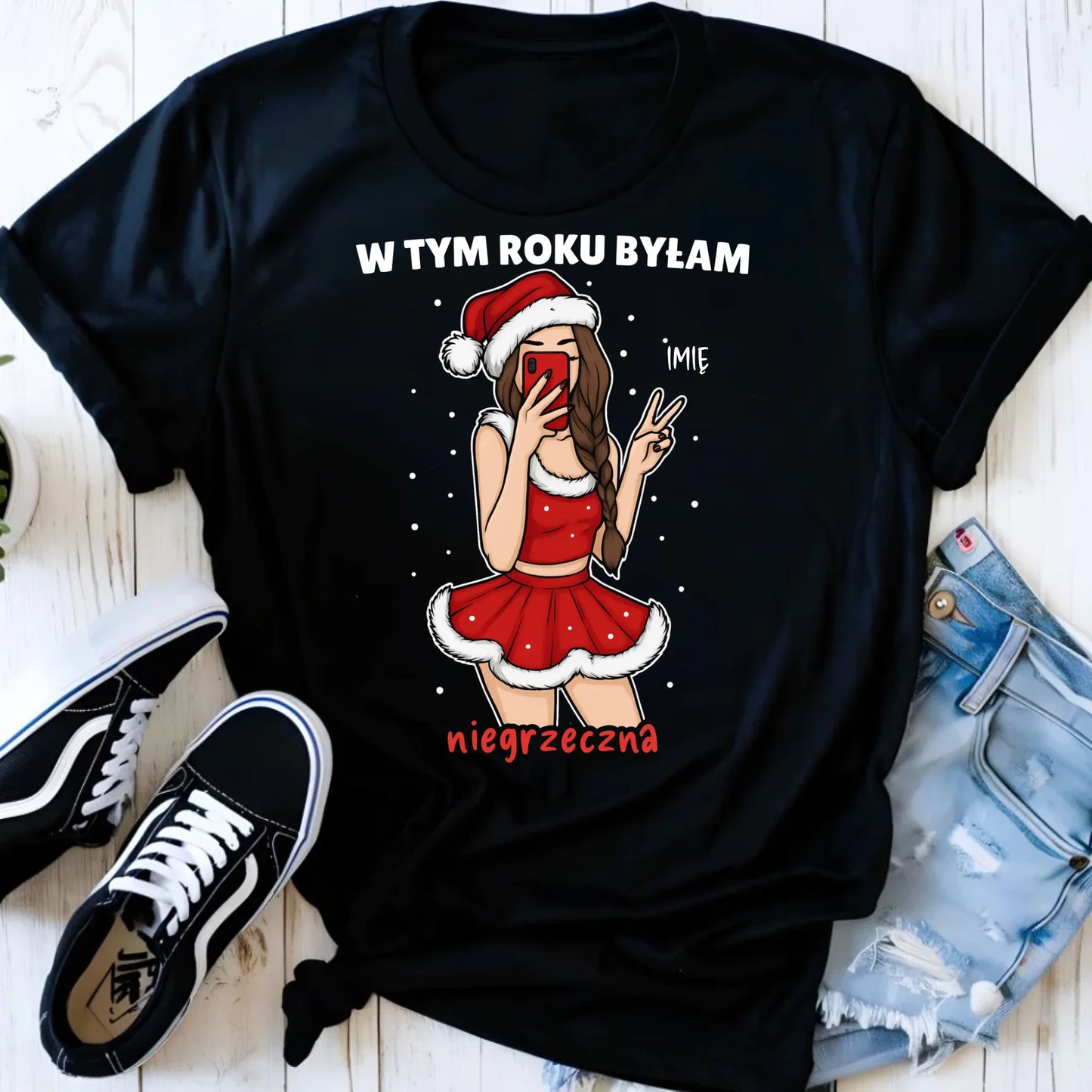 Koszulka damska świąteczna - W tym toku byłam niegrzeczna - personalizowana BN21 - StoryCups.pl