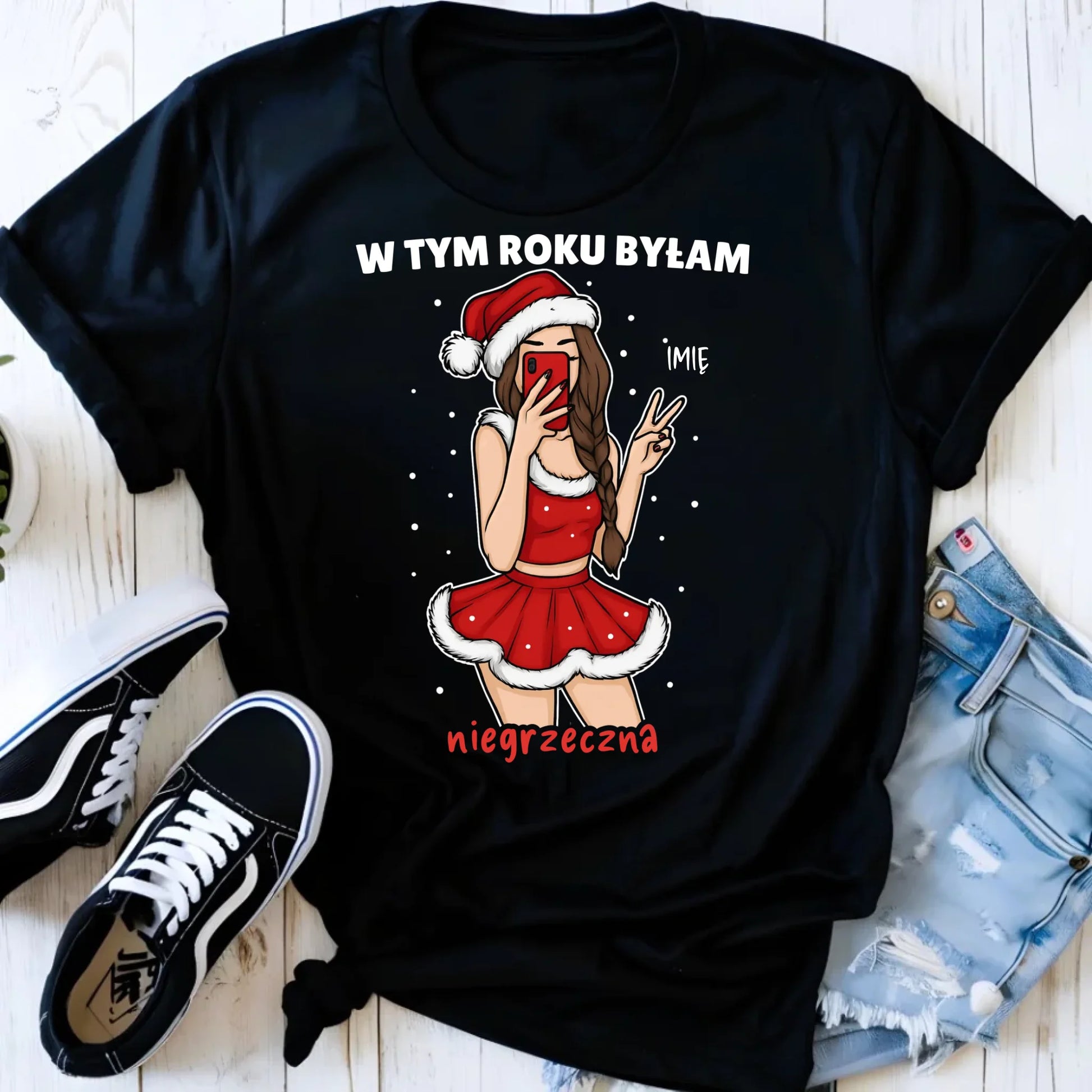 Koszulka damska świąteczna - W tym toku byłam niegrzeczna - personalizowana BN21 - StoryCups.pl