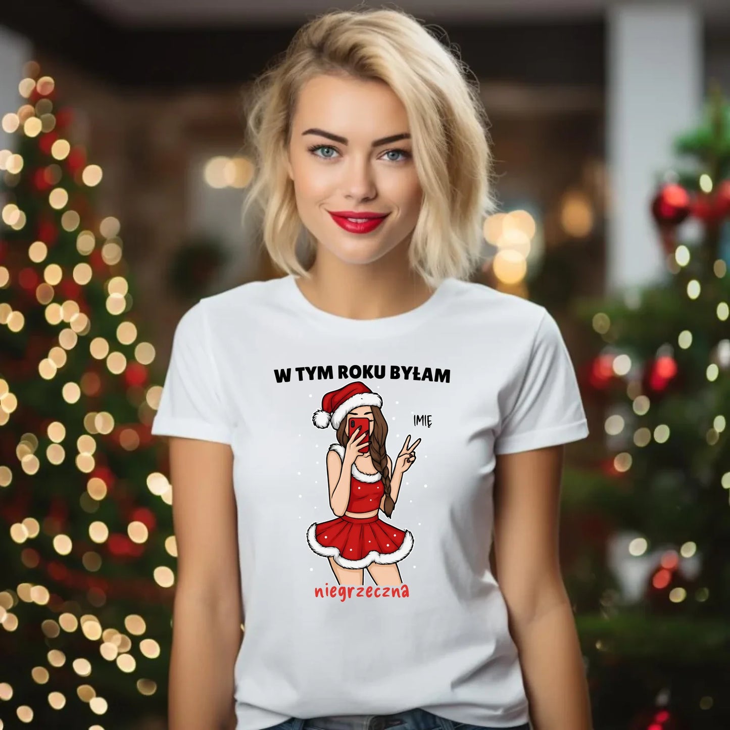 Koszulka damska świąteczna - W tym toku byłam niegrzeczna - personalizowana BN21 - StoryCups.pl