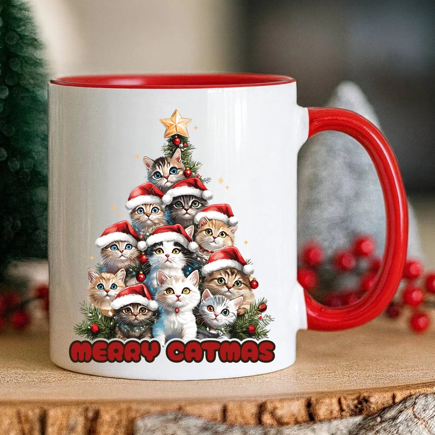 Kubek świąteczny - Kocia choinka Merry Catmas BN20 - StoryCups.pl