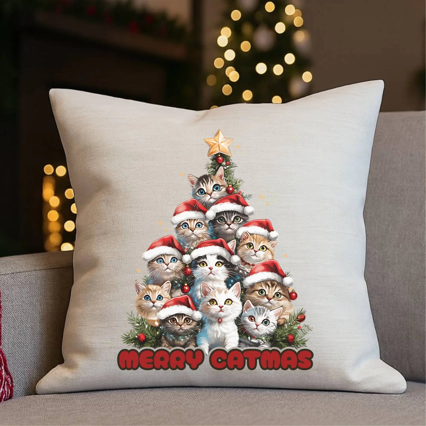 Poduszka świąteczna - Kocia choinka Merry Catmas BN20 - StoryCups.pl