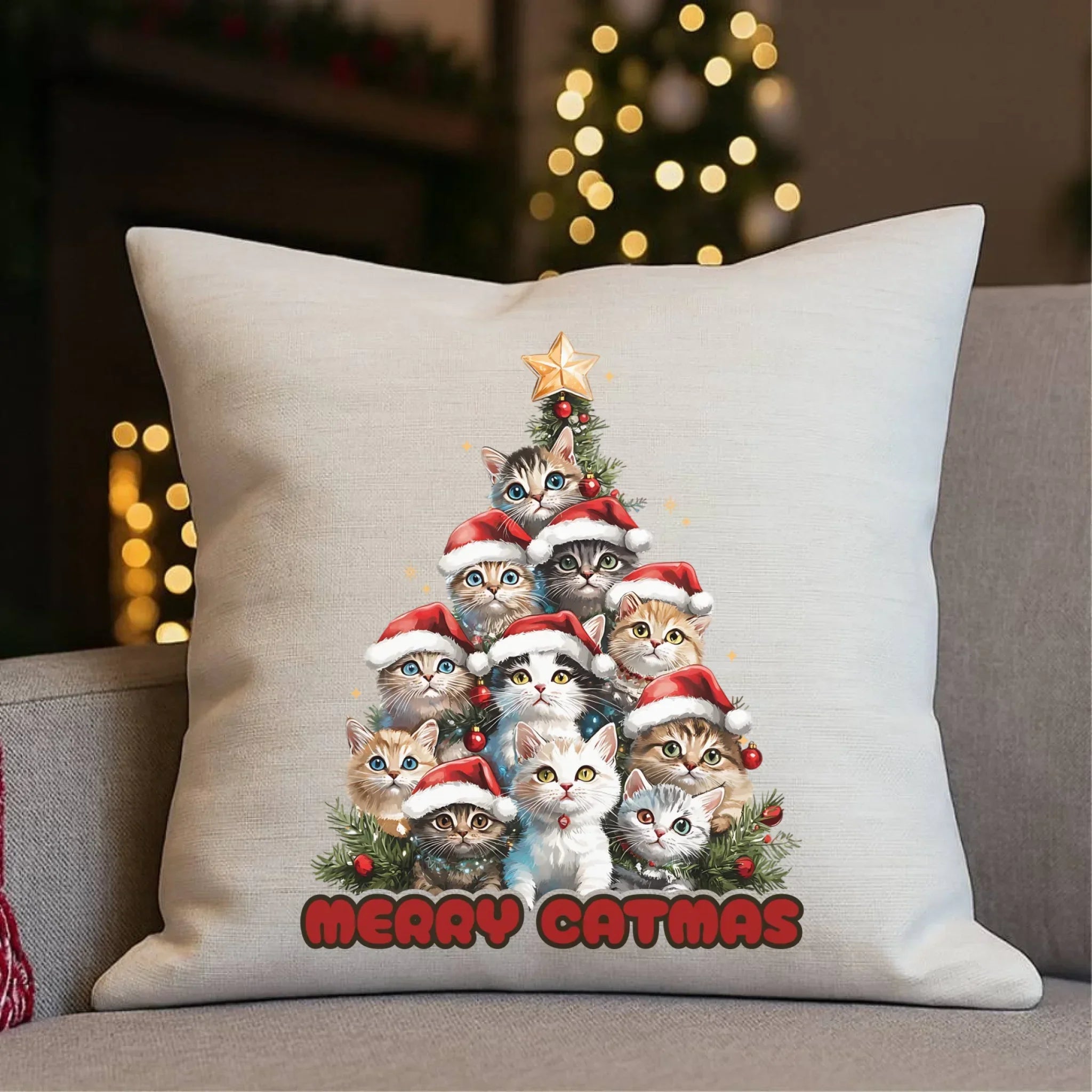 Poduszka świąteczna - Kocia choinka Merry Catmas BN20 - StoryCups.pl