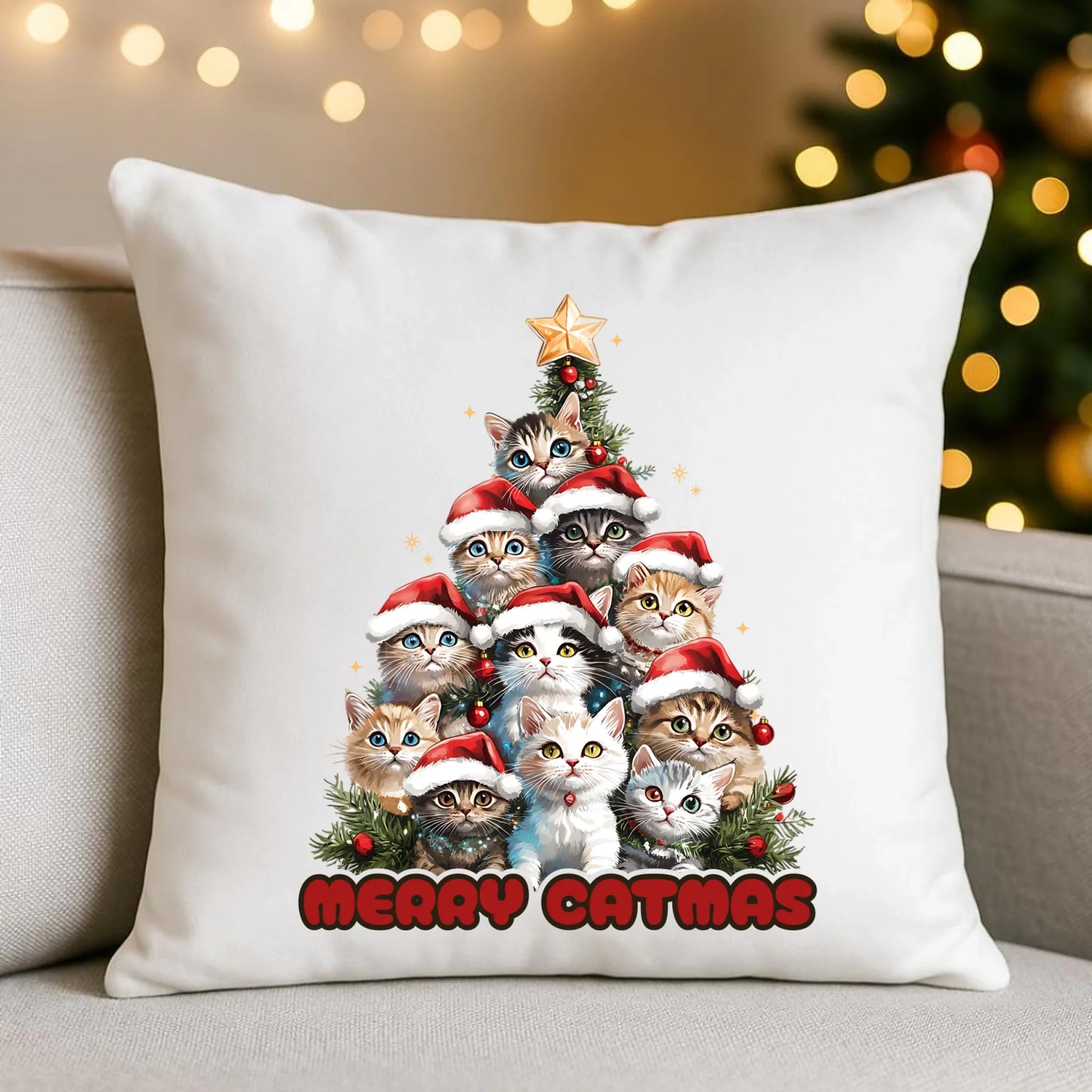 Poduszka świąteczna - Kocia choinka Merry Catmas BN20 - StoryCups.pl