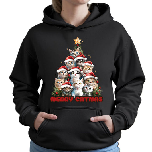 Bluza damska z kapturem świąteczna - Kocia choinka Merry Catmas BN20 - StoryCups.pl