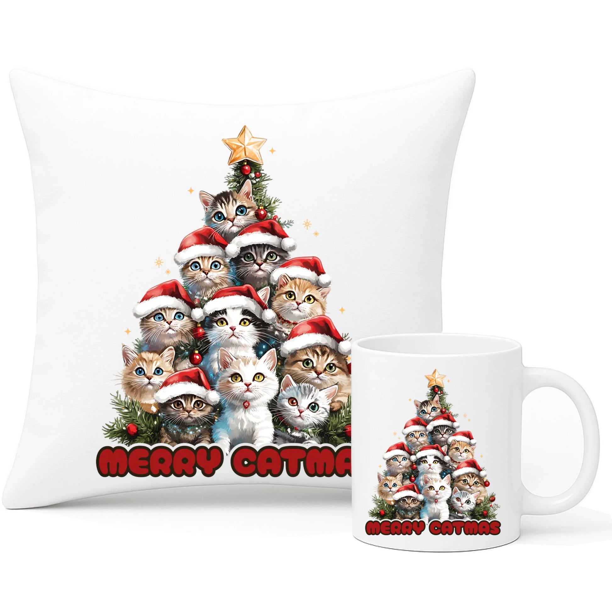 Zestaw poduszka i kubek świąteczny - Kocia choinka Merry Catmas BN20 - StoryCups.pl